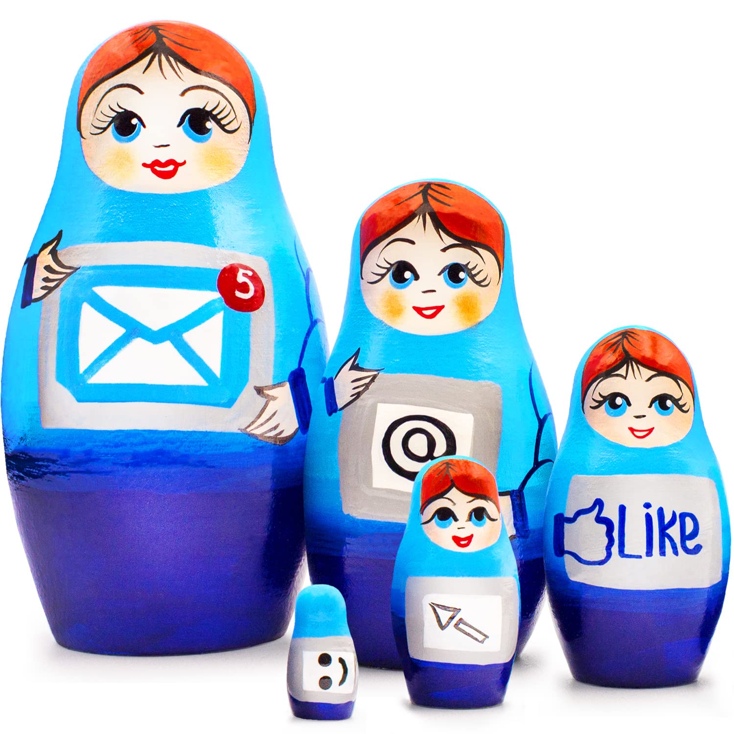 Blue Nesting Dolls Set of 5 pcs