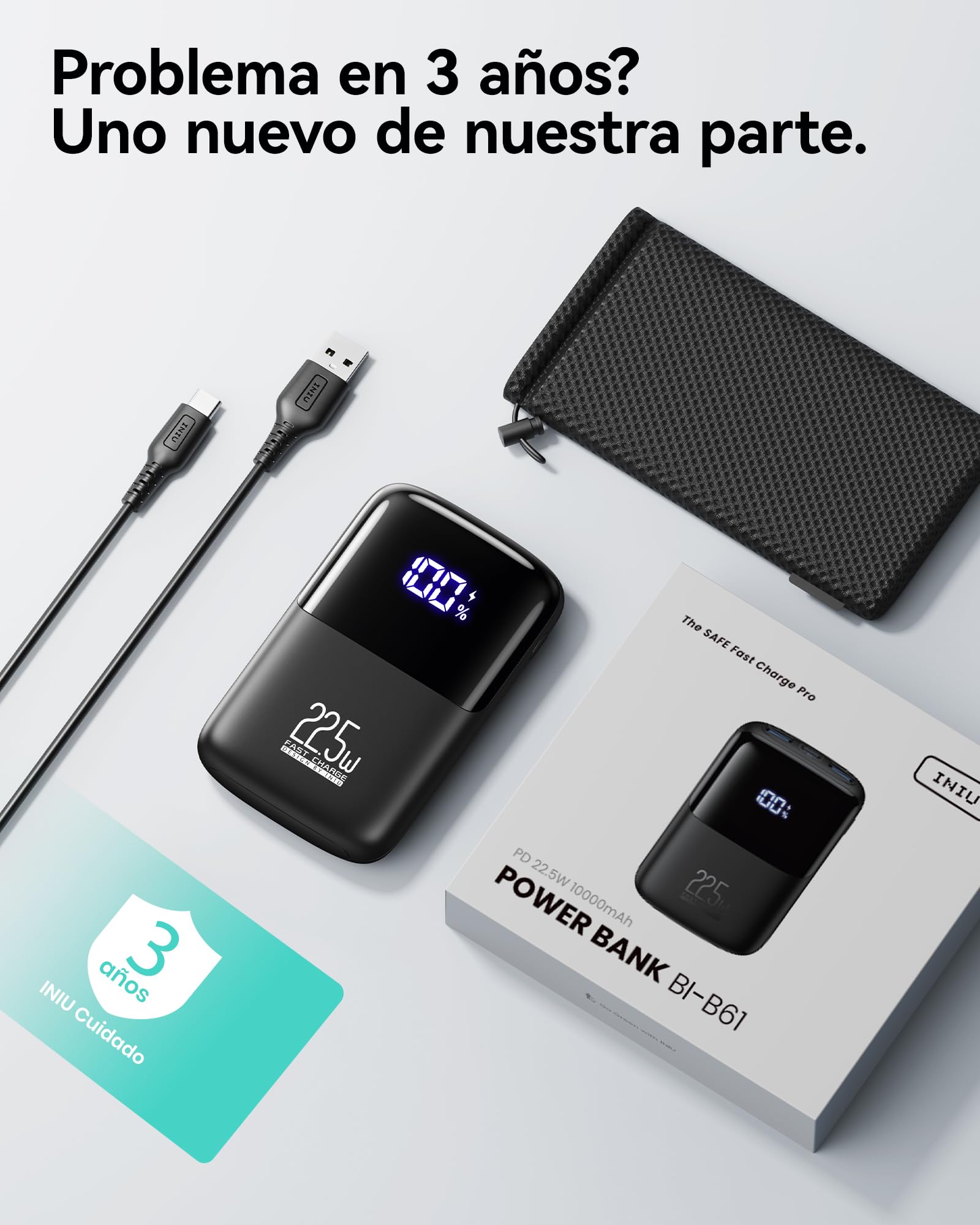 INIU Power Bank, Mini 10000mAh 22.5W Bateria Externa Carga Rapida, USB C PD3.0 QC4.0 Cargador Portatil, Powerbank con Soporte para iPhone 17 16 15 14 13 12 Pro Samsung S22 S21 Xiaomi Huawei iPad