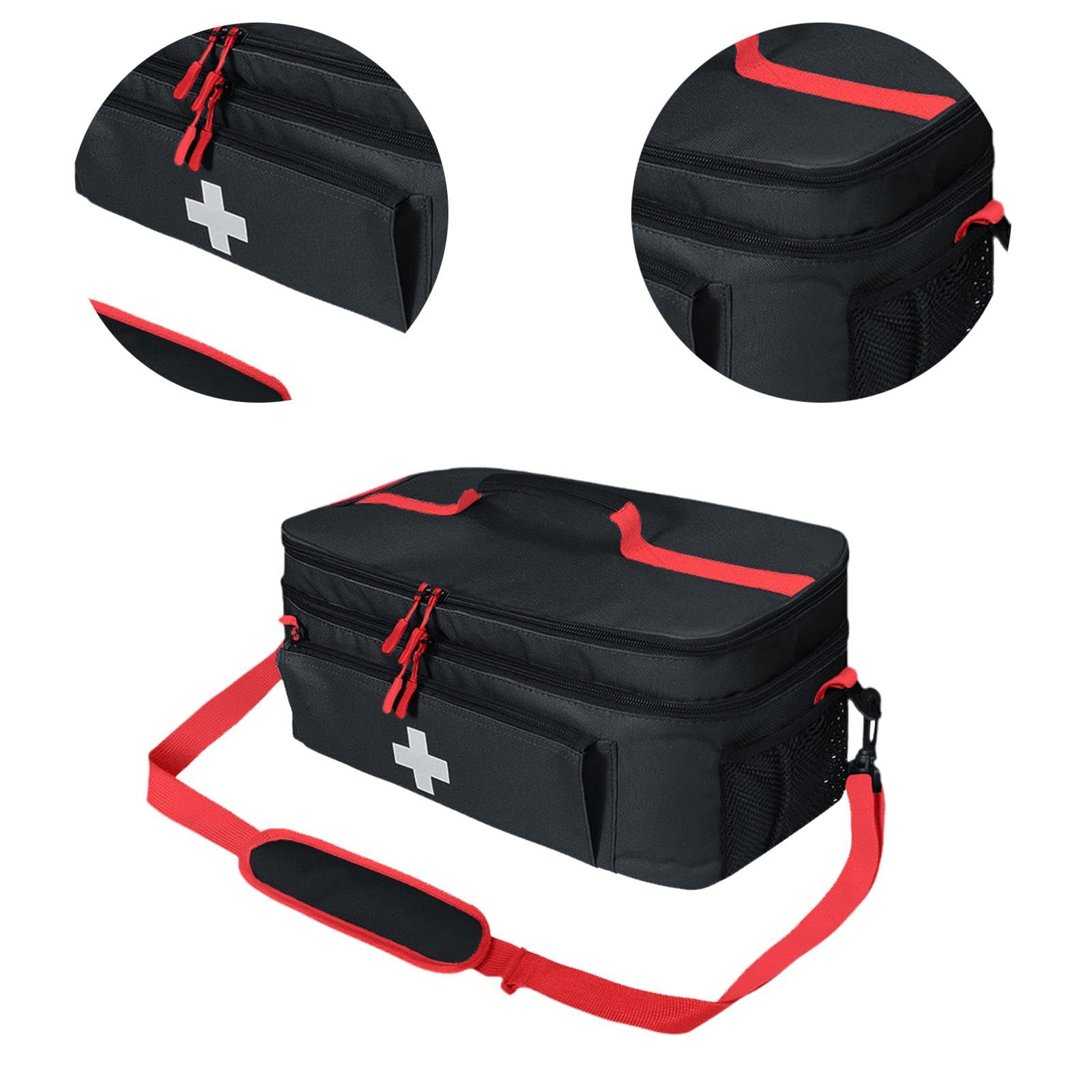 predolo Erste Hilfe Tasche Medizinorganizer Medikamentenaufbewahrung Notfalltasche mit Herausnehmbaren Trennwänden aus Strapazierfähigem Polyester für, Schwarz