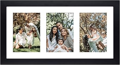 Golden State Art, 9x18 Black Wood Frame - White Mat for Three 5x7 Pictures - Sawtooth Hangers- Swivel Tabs - Wall Mounting - Landscape/Portrait - Real Glass - Collage Frame