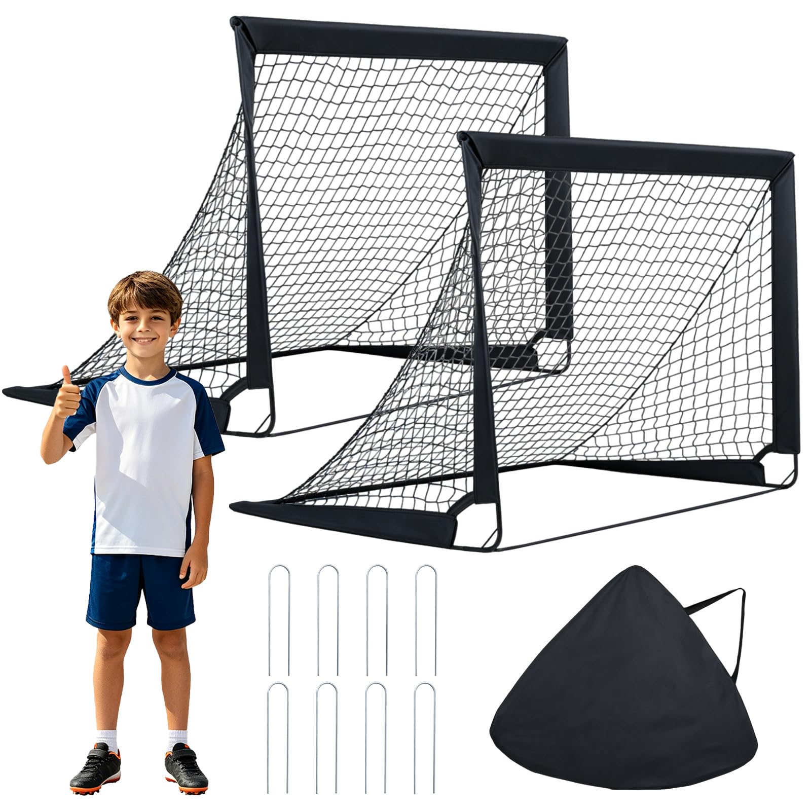 COSTWAY Portable Football Goals Set of 2, 4 x 3 ft Pop Up Soccer Nets