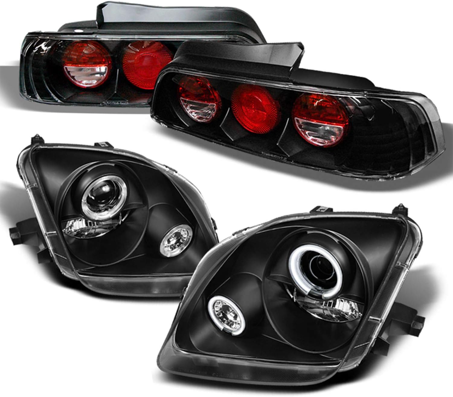 AKKON - For 1997-01 Honda Prelude Sport Coupe LED Ring Projector Headlights Replacement + JDM Altezza Tail light