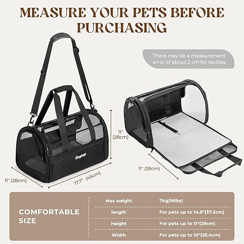 Miniatura 2 de BurgeonNest Transportador lateral para mascotas para perros y gatos pequeños, bolso ligero de viaje para gatos, cachorros, 17.7 x 11 x 11 pulgadas,