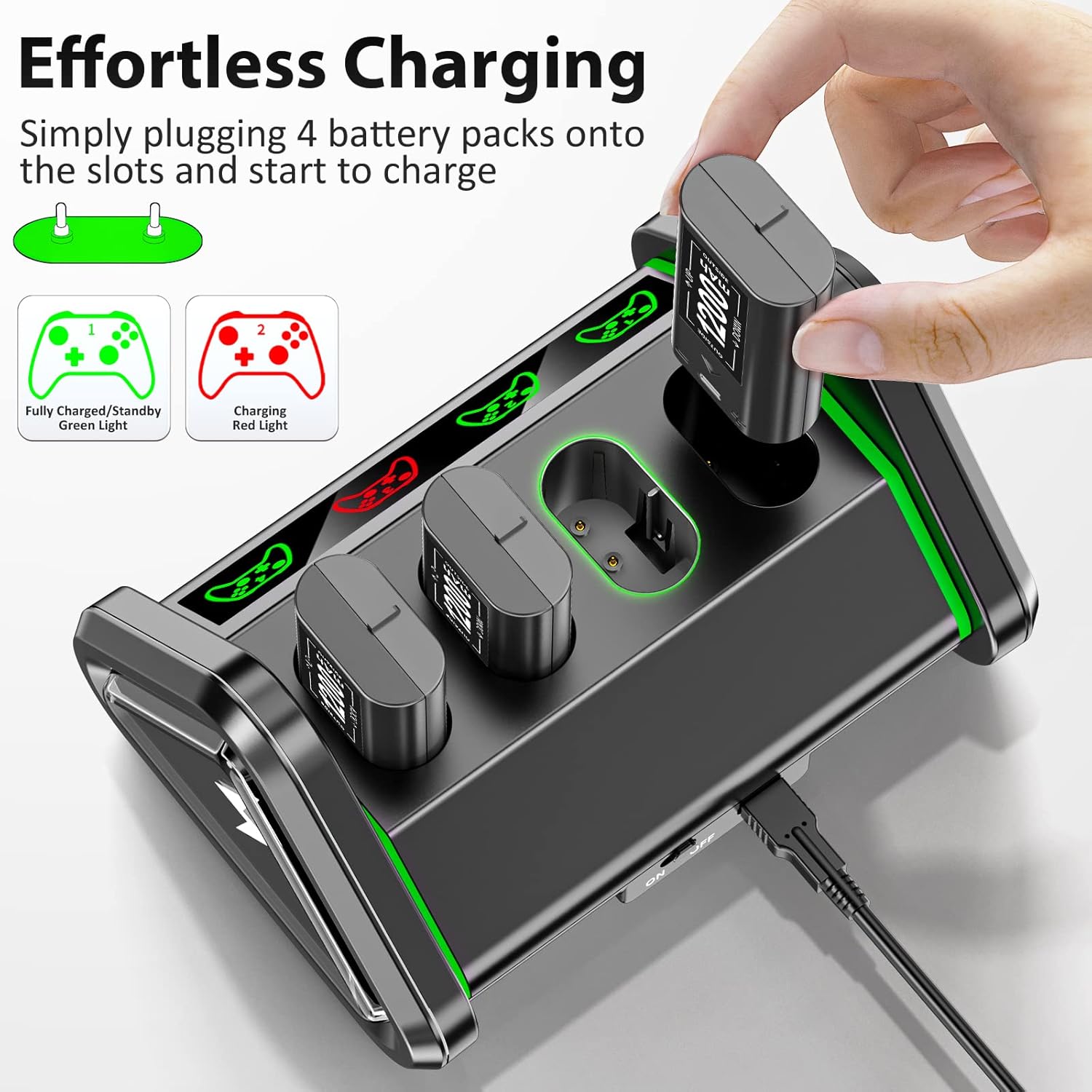 Rechargeable Controller Battery Packs with Charger Station for Xbox Series X/S/One X/S/Elite Controller, 4 Packs 1200mAh Xbox One Rechargeable Battery Pack with Charging Dock,Xbox one Accessories Kit : Video Games