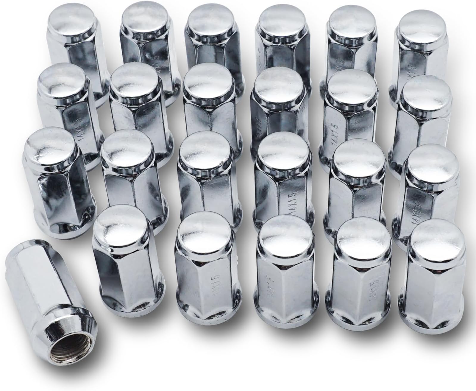 24PCS M14x1.5 Lug Nuts 3/4" 19mm Hex 45mm Length Chrome