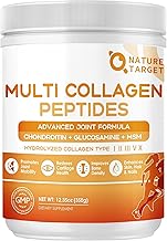 NATURE TARGET Multi-Collagen-Peptides-Powder for Joint Support, Hydrolyzed Collagen for Women Men with MSM + GC, Type I II III V X Collagen for Skin Hair & Nail, Non-GMO, 35 Servings