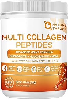 NATURE TARGET Multi-Collagen-Peptides-Powder for Joint Support, Hydrolyzed Collagen for Women Men with MSM + GC, Type I II III V X Collagen for Skin Hair & Nail, Non-GMO, 35 Servings