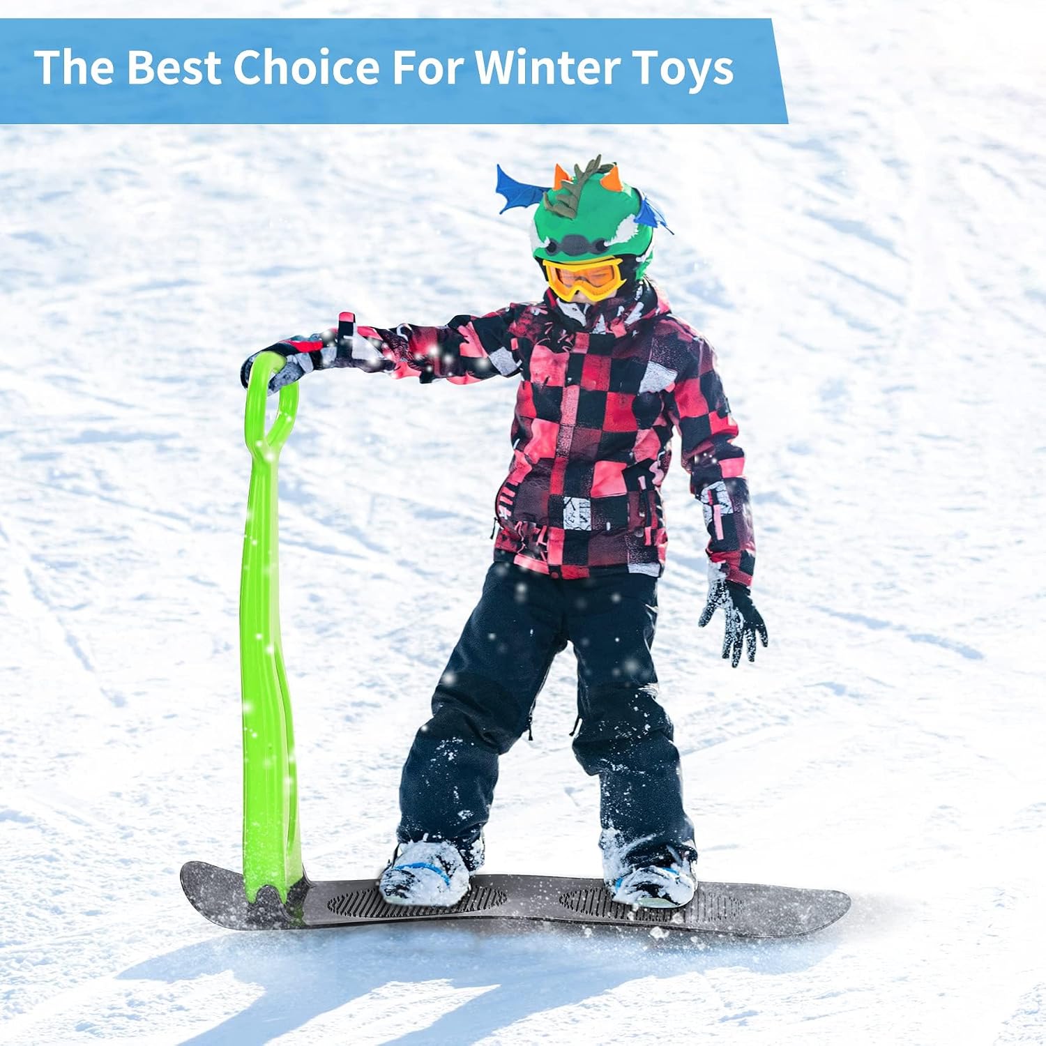 Fold-Up Ski Scooter,Toddler Snowboard with Handlebar, Winter Toys Snow Sled Board for Outdoor Sports, Plastic Sleds for Use on Snow & Grass,Snowboard for Kids Toddlers Teenagers