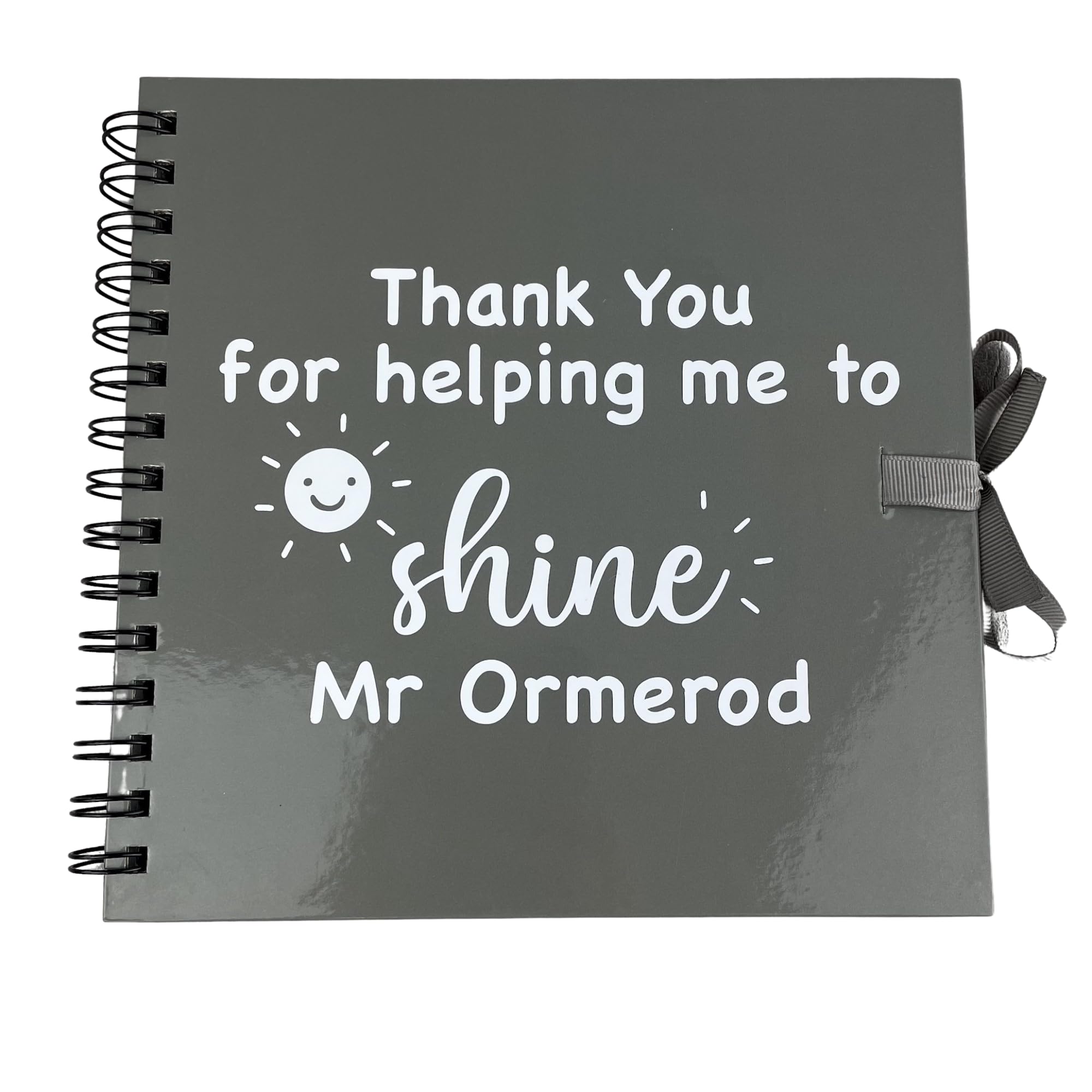 Thank You Teacher Gift Personalised Keepsake Planner Notebook, Small Grey Scrapbook