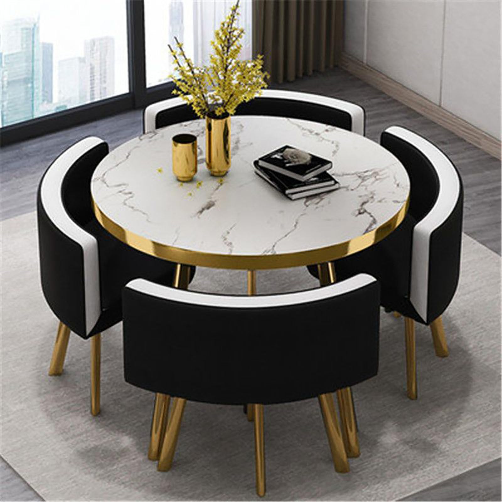 OCAZI Round Conference Table - Simple Modern Dining/Kitchen Table Set with Chair, 90x75cm/35.4x29.5in(WxH) #40