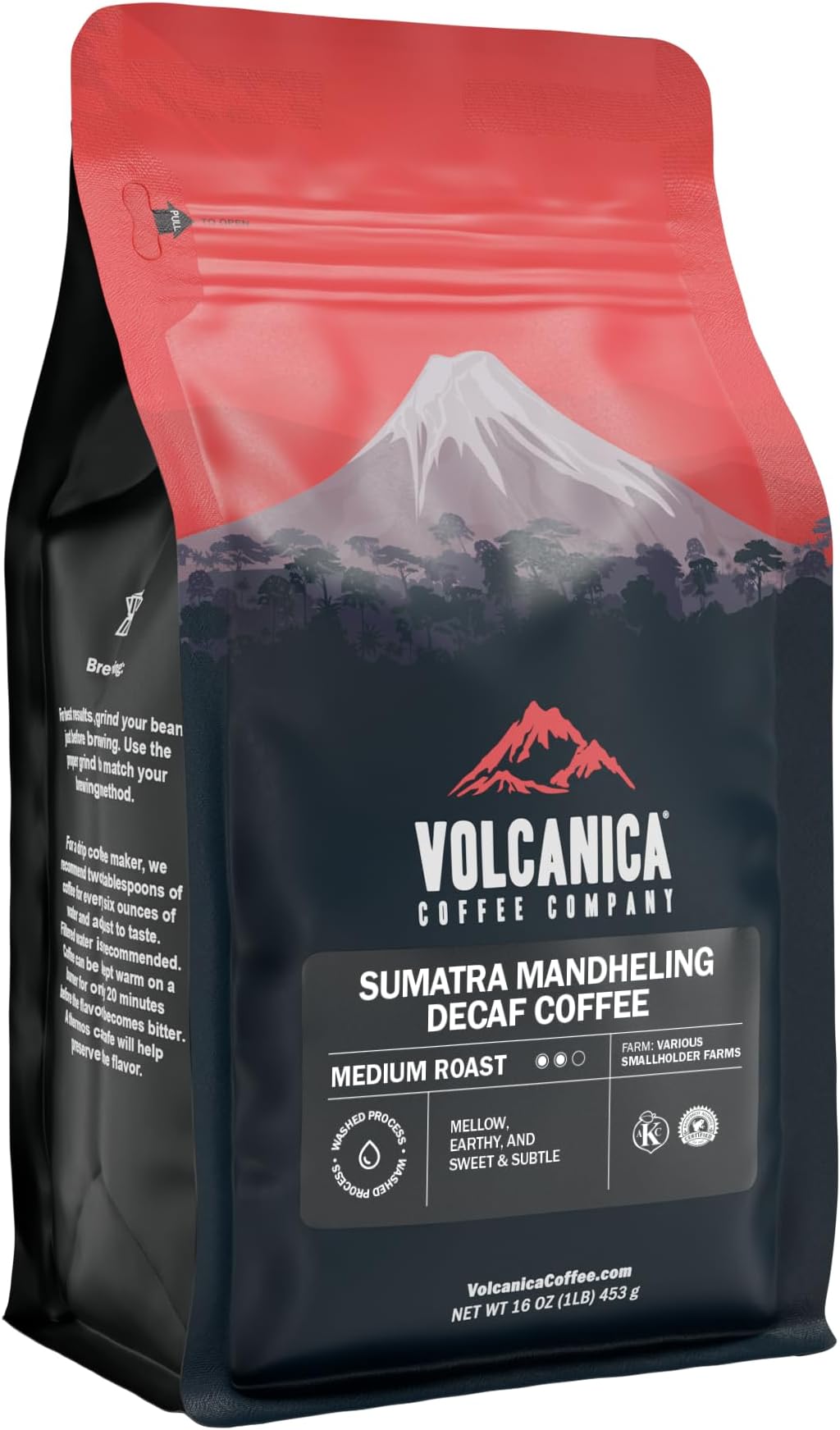 Sumatra Mandheling Decaf Coffee, Ground, Medium Roast, Swiss Water Processed, Rainforest Certified, Fresh Roasted, 16-ounce