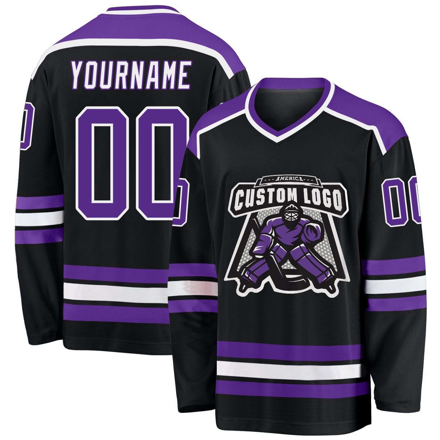 Custom Name Number White Black-Orange Hockey Jersey, Personalized Team V-Neck Sports Hockey Jersey for Men Women Youth