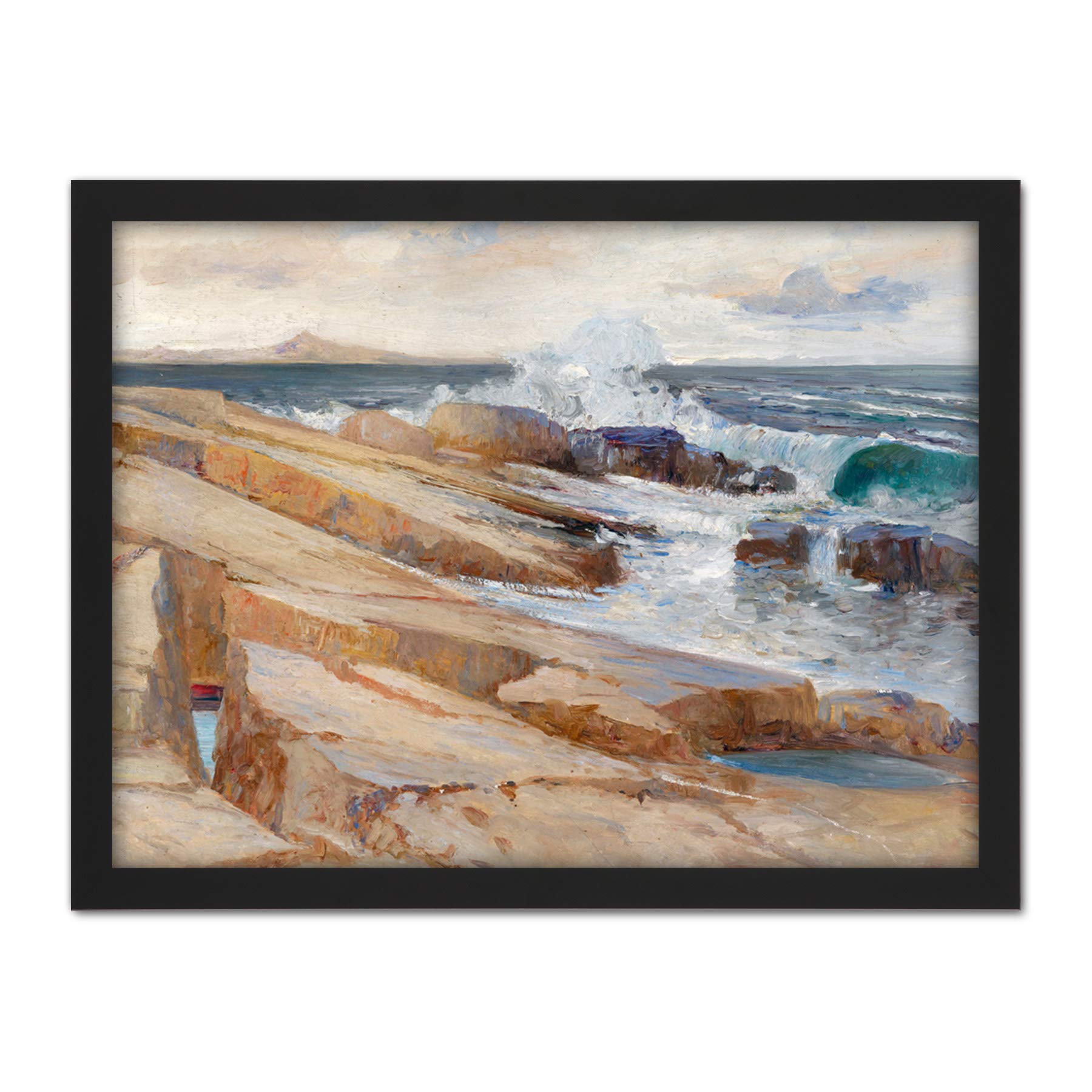 Artery8 Littrow Coast Ragusa Waves Rocks Seascape Painting Artwork Framed Wall Art Print 18X24 Inch