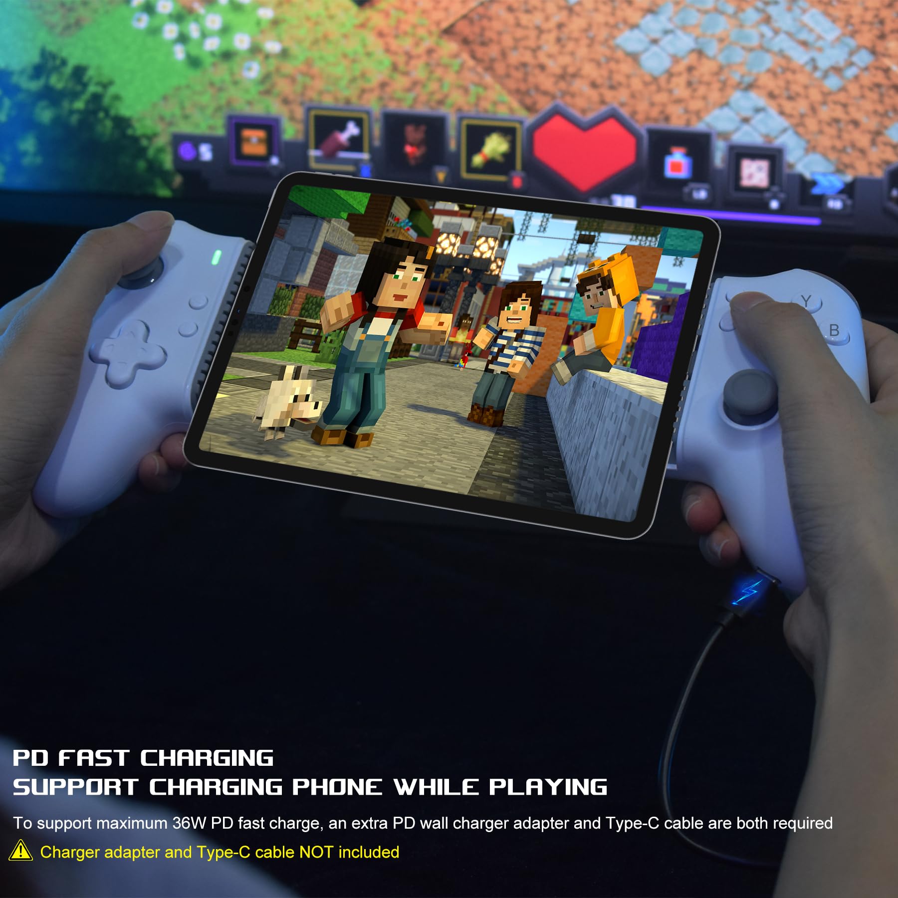 arVin Controlador de juegos móvil USB C para iPad/tableta (dentro de 6.7-11 pulgadas) USB-C Gamepad con joysticks de Hall/gatillo de pasillo/Turbo/teclas traseras, juego remoto para consolas PS5/PS4