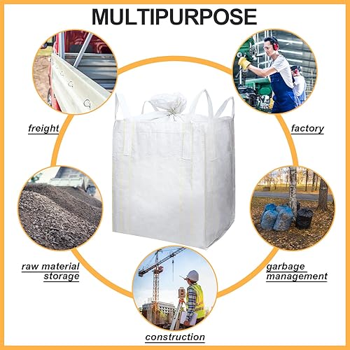 Miniatura 7 de FIBC - Paquete de 5 bolsas a granel de 1 tonelada de 35 pulgadas de largo x 35 pulgadas de ancho x 43 pulgadas de alto, 2200 libras de polipropileno