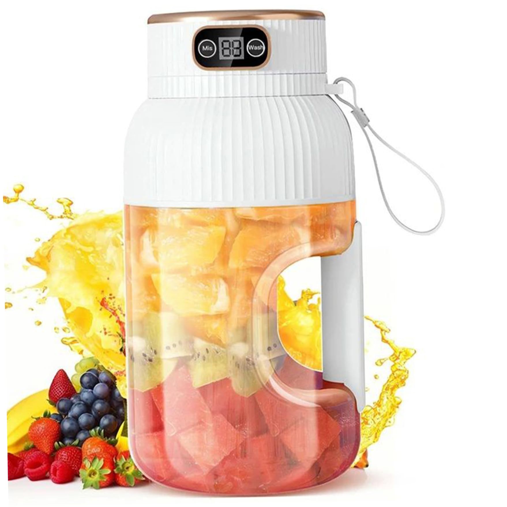 Vervevum Portable Juicer 1200ml 2-in-1 Portable Blender Cup with Digital Display, USB Rechargeable Juicer Blender with Ergonomic Grip for Shakes & Juice