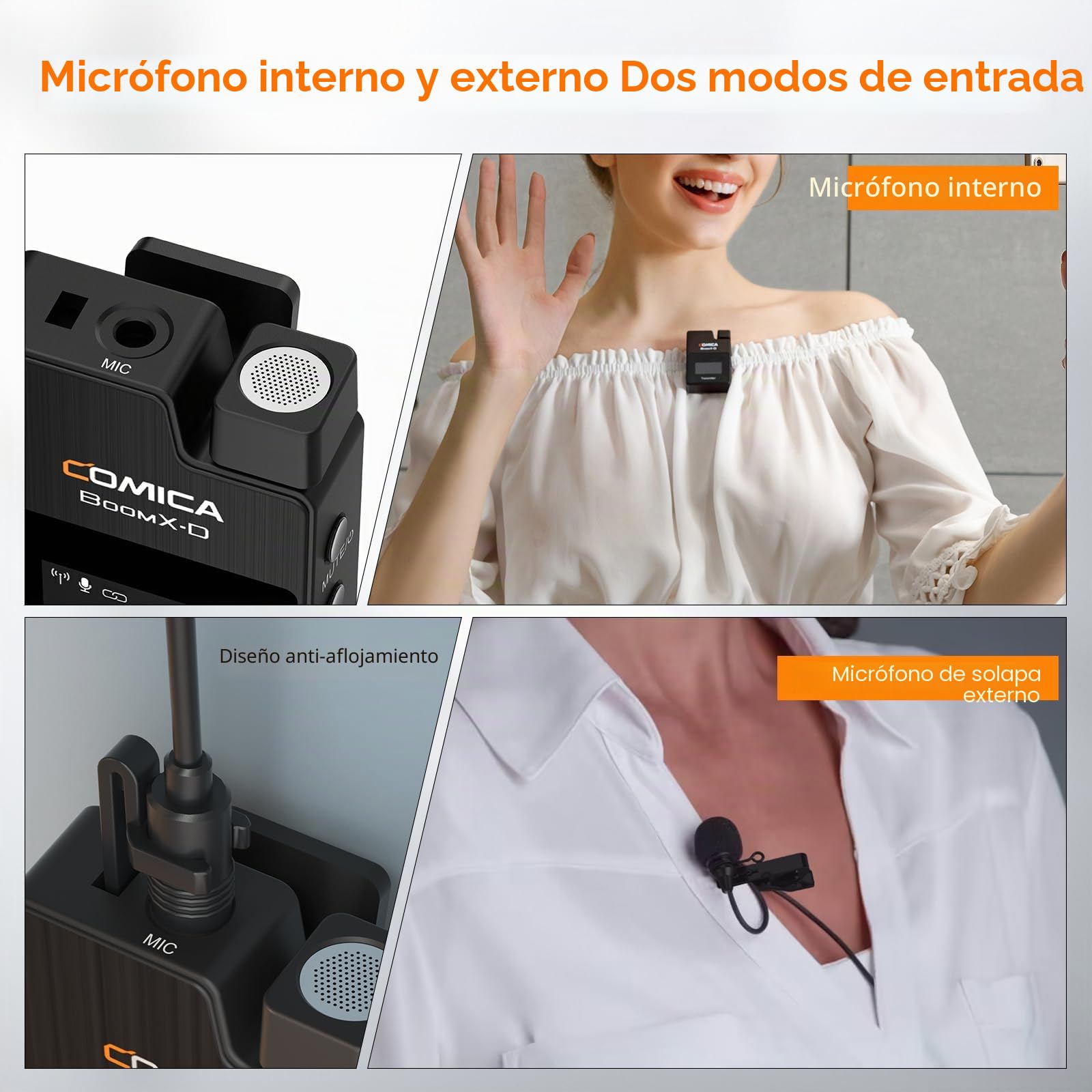 comica Micrófono inalámbrico 2.4G BoomX-D2 Micrófono de Corbata inalámbrico con Funda de Funda, 2 transmisores y receptores y Dual Lapel Mic para DSLR Cámara Laptop PC Smartphone Entrevista