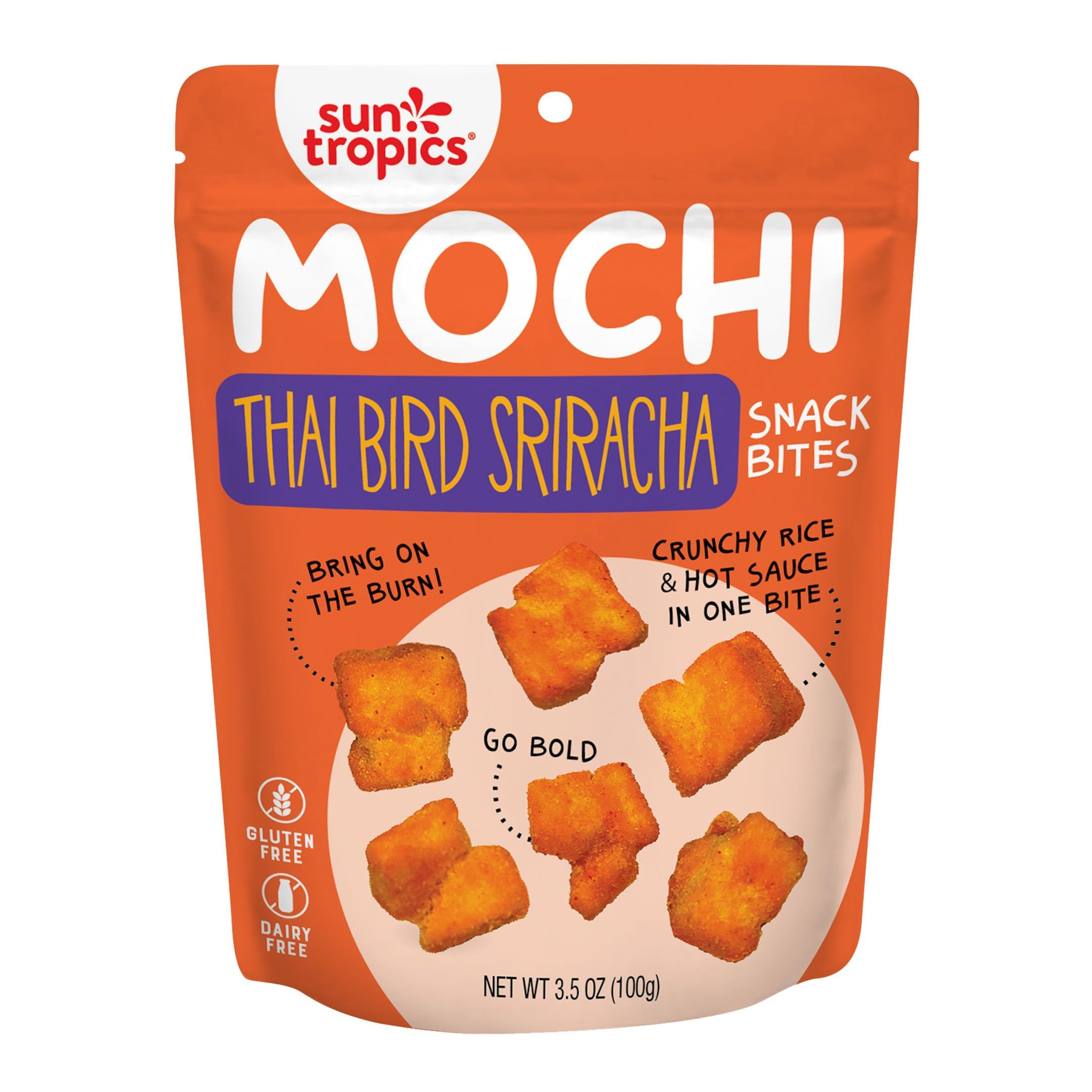 Mochi Snack Bites, Thai Bird Sriracha Flavor- 3.5 oz (1 Pack) - Crunchy Mochi Snacks - Gluten Free & Dairy Free, No MSG - Asian Rice Snacks