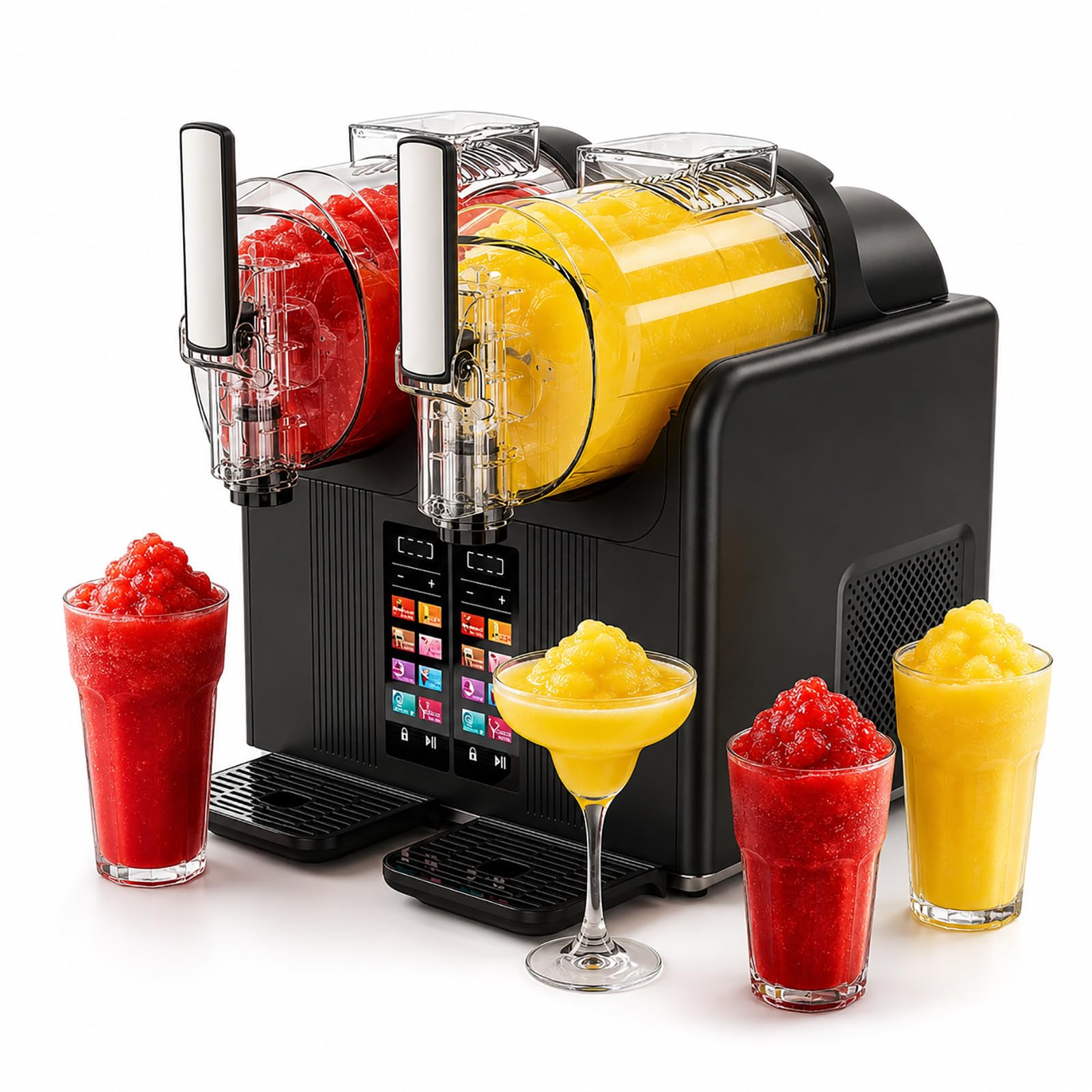 vnmudzeo Freeze Drink Machine, Dual Tank - 4000ml Slushy Maker with Fast Cooling, Touchscreen, Auto Clean for Beverage Shops Black
