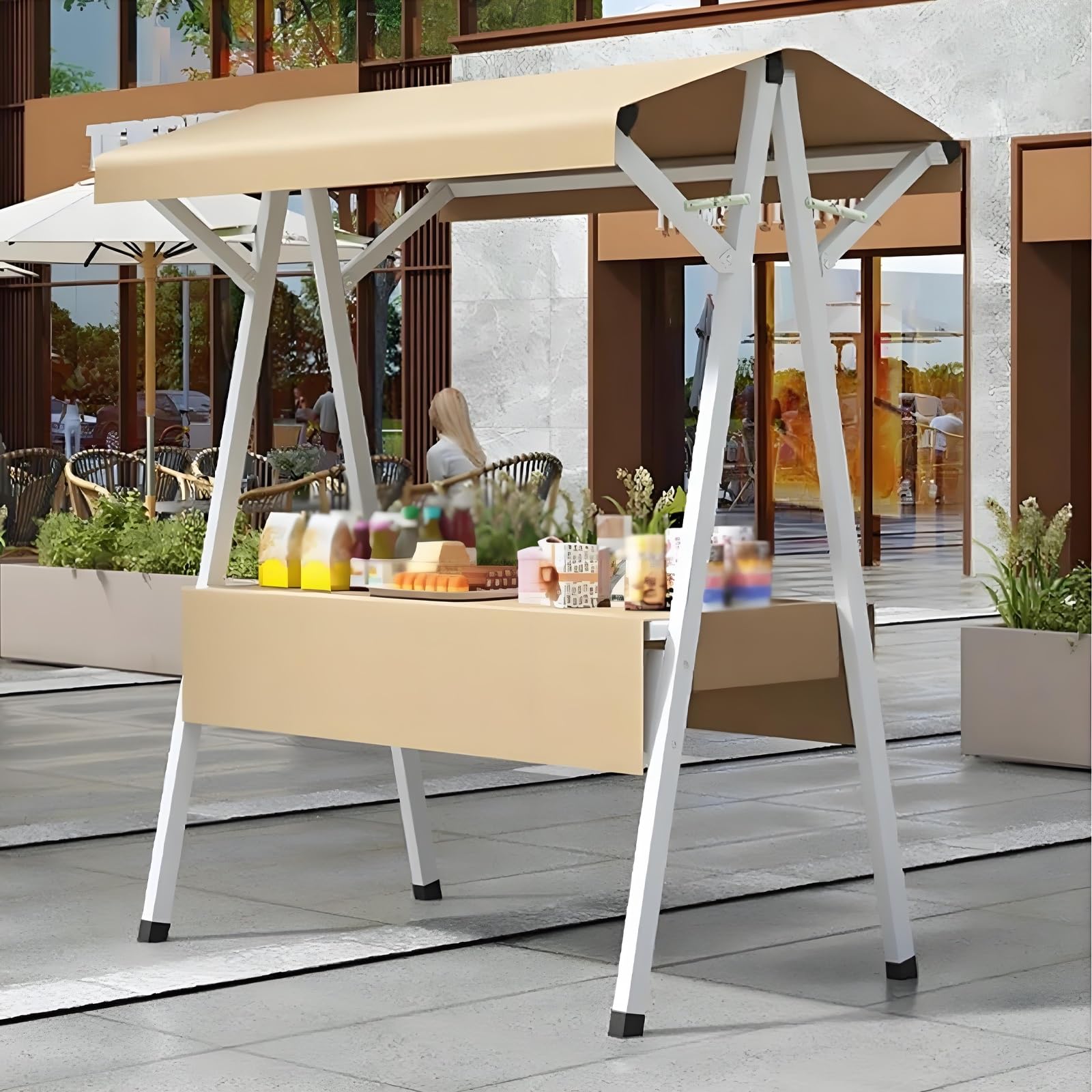 Genérico Carrito Plegable portátil para vendedores de Comida - Estante móvil para Puestos de Mercado, Ventas callejeras, Eventos al Aire Libre y ferias - Beige 160 cm/62,9 Pulgadas - Ideal para Vende