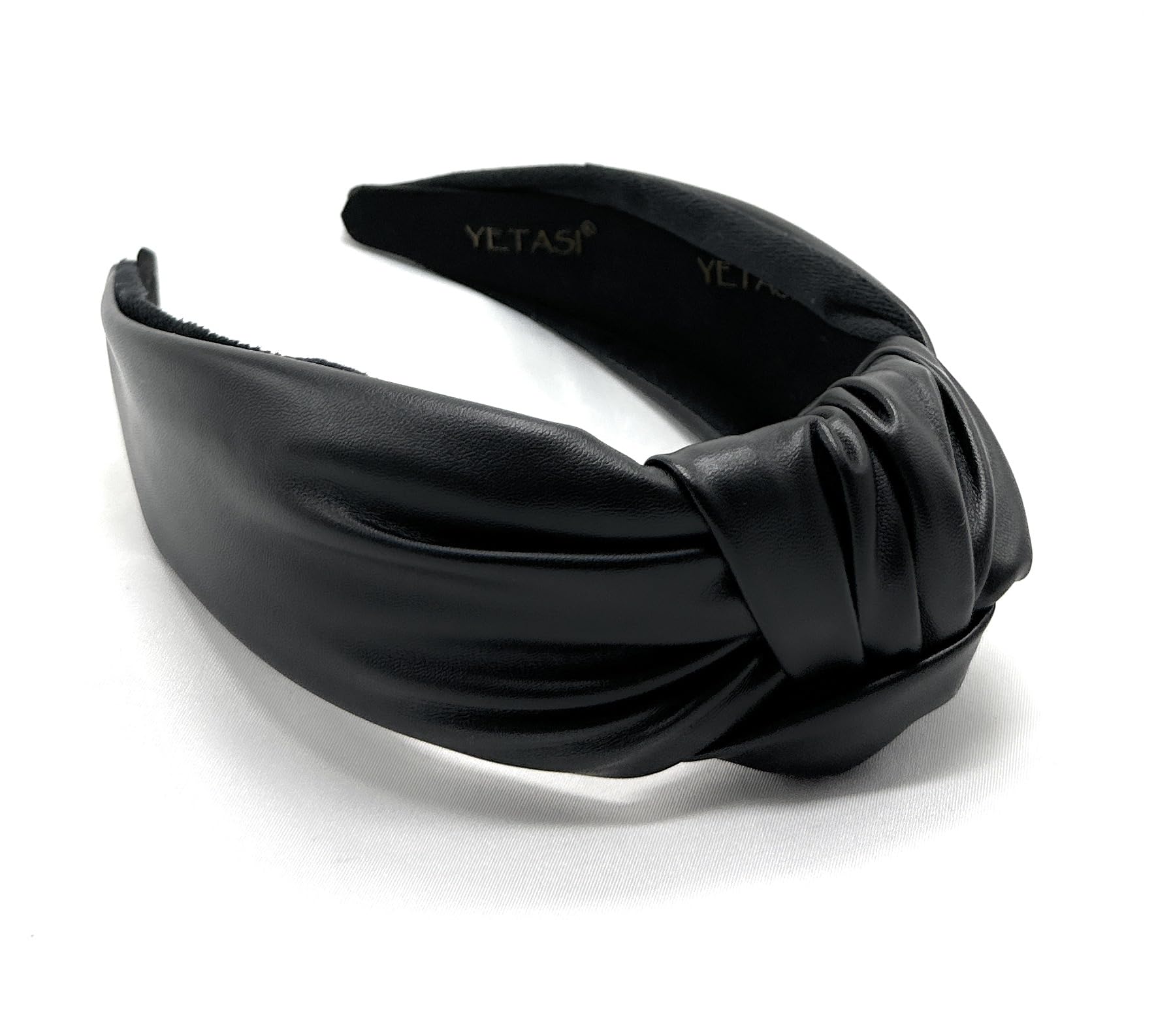 YETASI Chunky 2.5 Inches Thick Black Leather Headbands for Women Goes with Everything, Knotted Headband for Women is a Fashion Designer Girl Top Knot