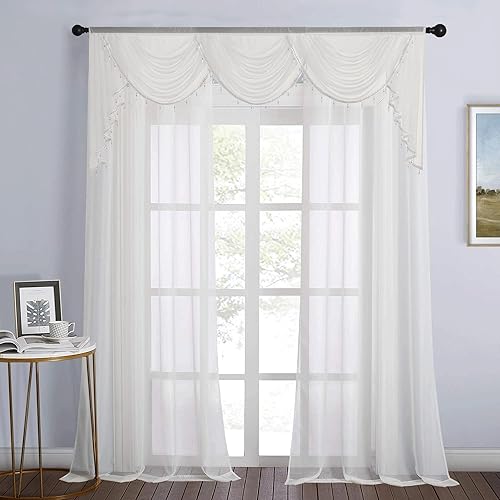 NICETOWN 2 paneles de cortinas traslúcidas color beige claro de 54 x 108 pulgadas con 1 bolsillo para barra de 79 x 40 pulgadas, cenefa transparente