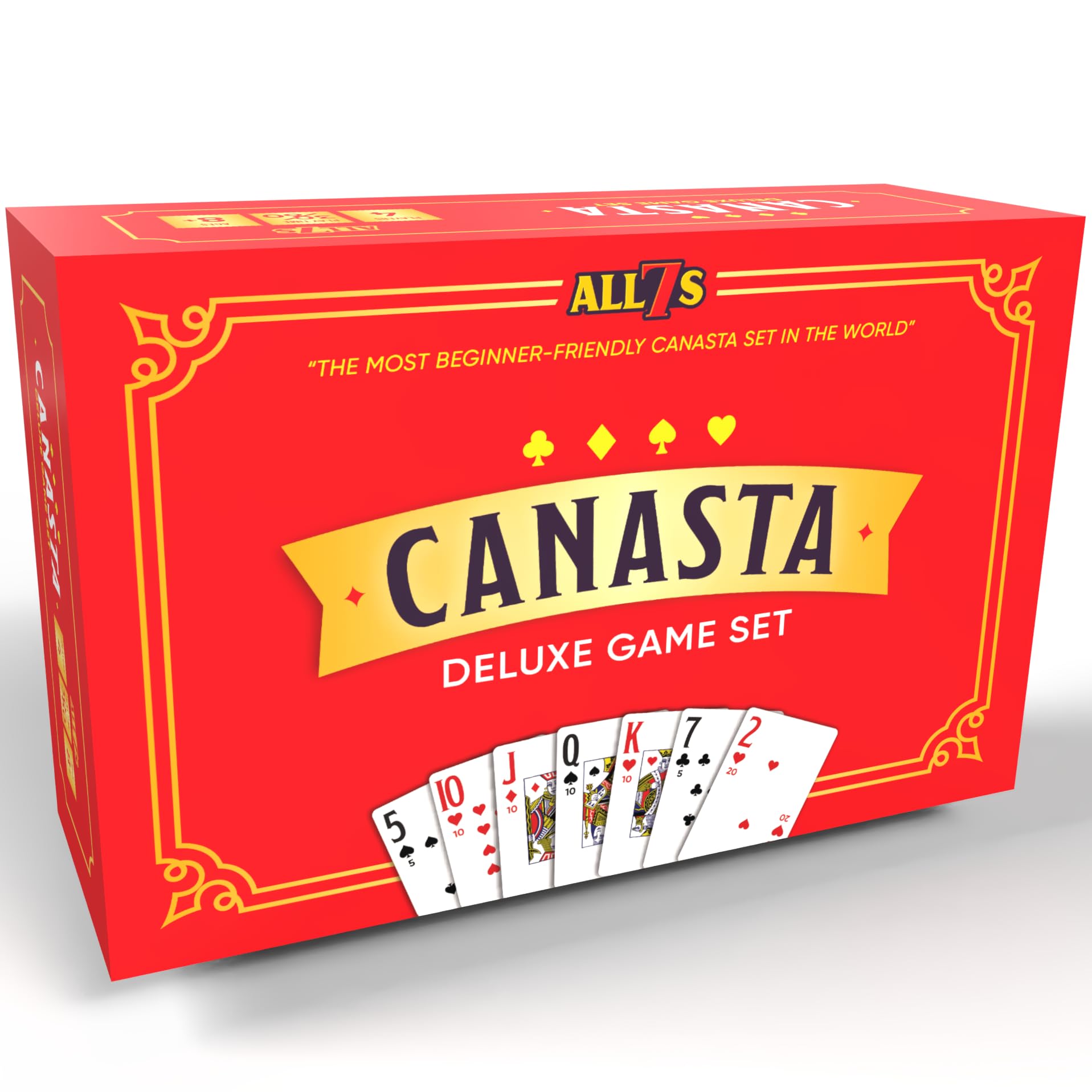 All7s Deluxe Canasta Game Set for Adults & Seniors, Jumbo Index Large Print Cards, Rotating Tray, Scorepad, Classic Playing Card Game, Gift for Families & Grandma