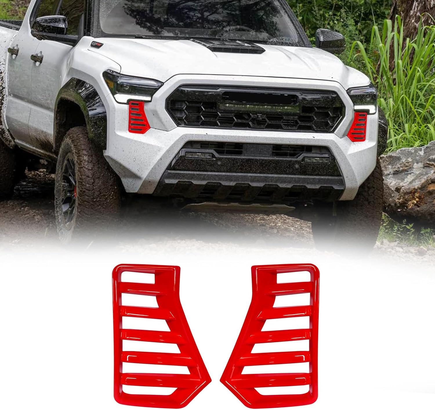 For Toyota Tacoma 2024 2025 2026 Exterior Accessories Front Bumper Side Fog Lamp Light Cover Headlight Trim Frame Grille Decor ABS (Red)