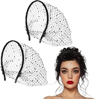 2 Pcs Black Veils for Women Funeral Headpiece,Mourning Veil for Women Tea Party Church Costume