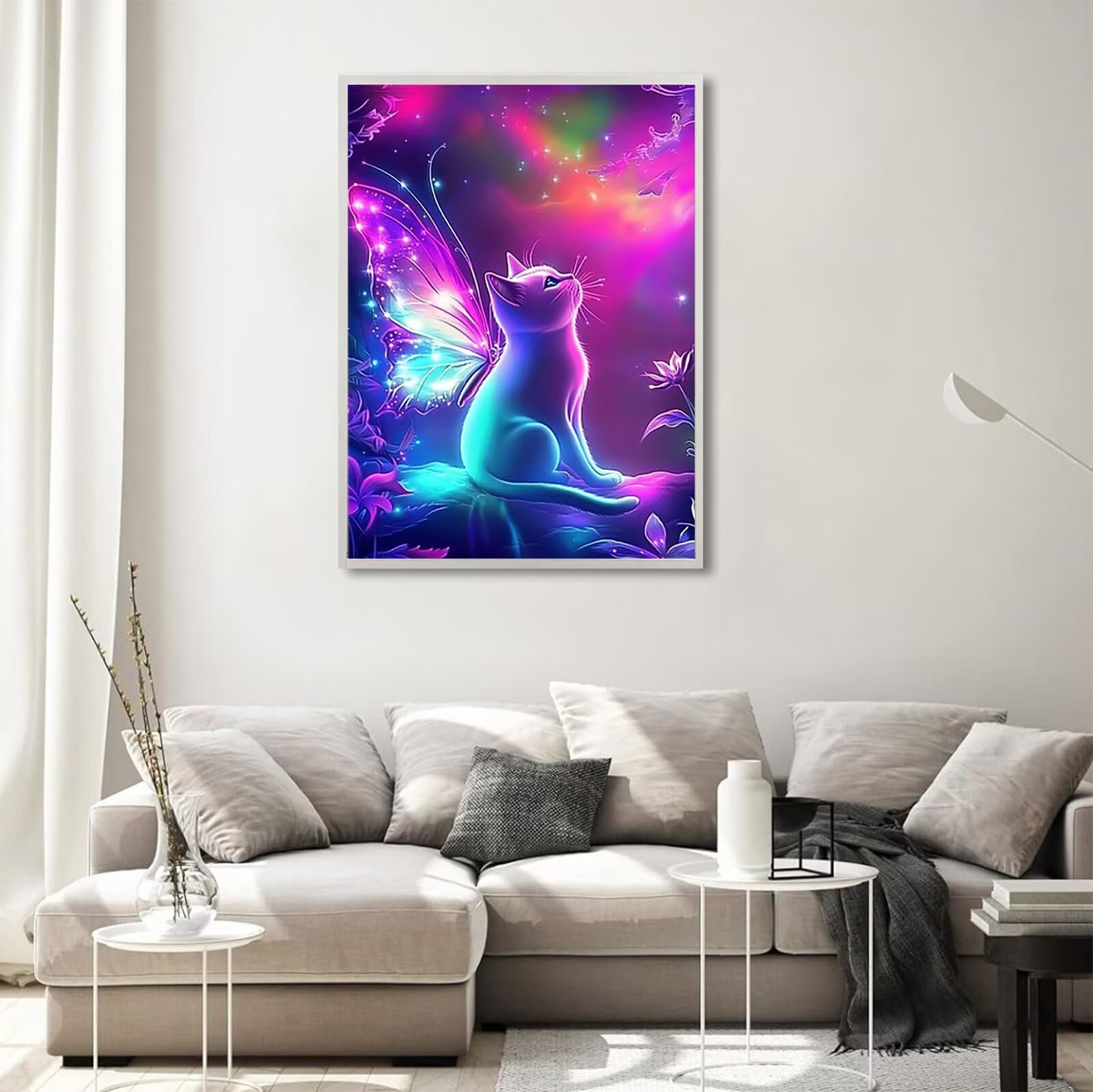 Diamond Painting Traum, Katze Diamond Painting Erwachsene 5D Runder Full Drill Diamond-painting, DIY Bastelset Kreativ Set für Erwachsene, Crystal Art Home Wand Dekor, Geschenke 60x80cm, Model703