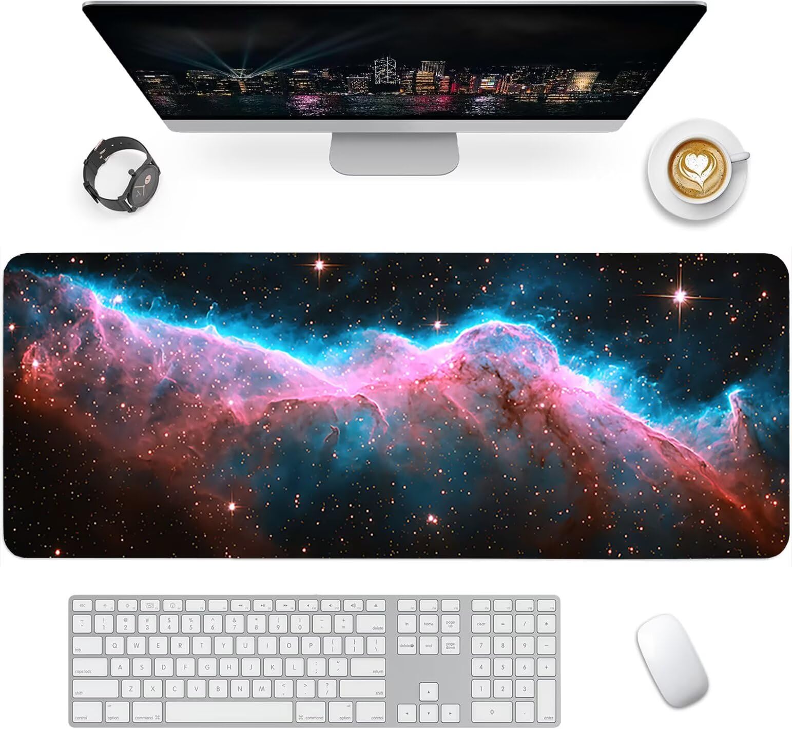 Podkładka pod mysz XXL, gwiaździste niebo, duża podkładka pod mysz gamingową 1600 x 800 x 3 mm, krajobraz z przeszyciami na krawędziach, ponadwymiarowa, antypoślizgowa gumowa podkładka, podkładka pod