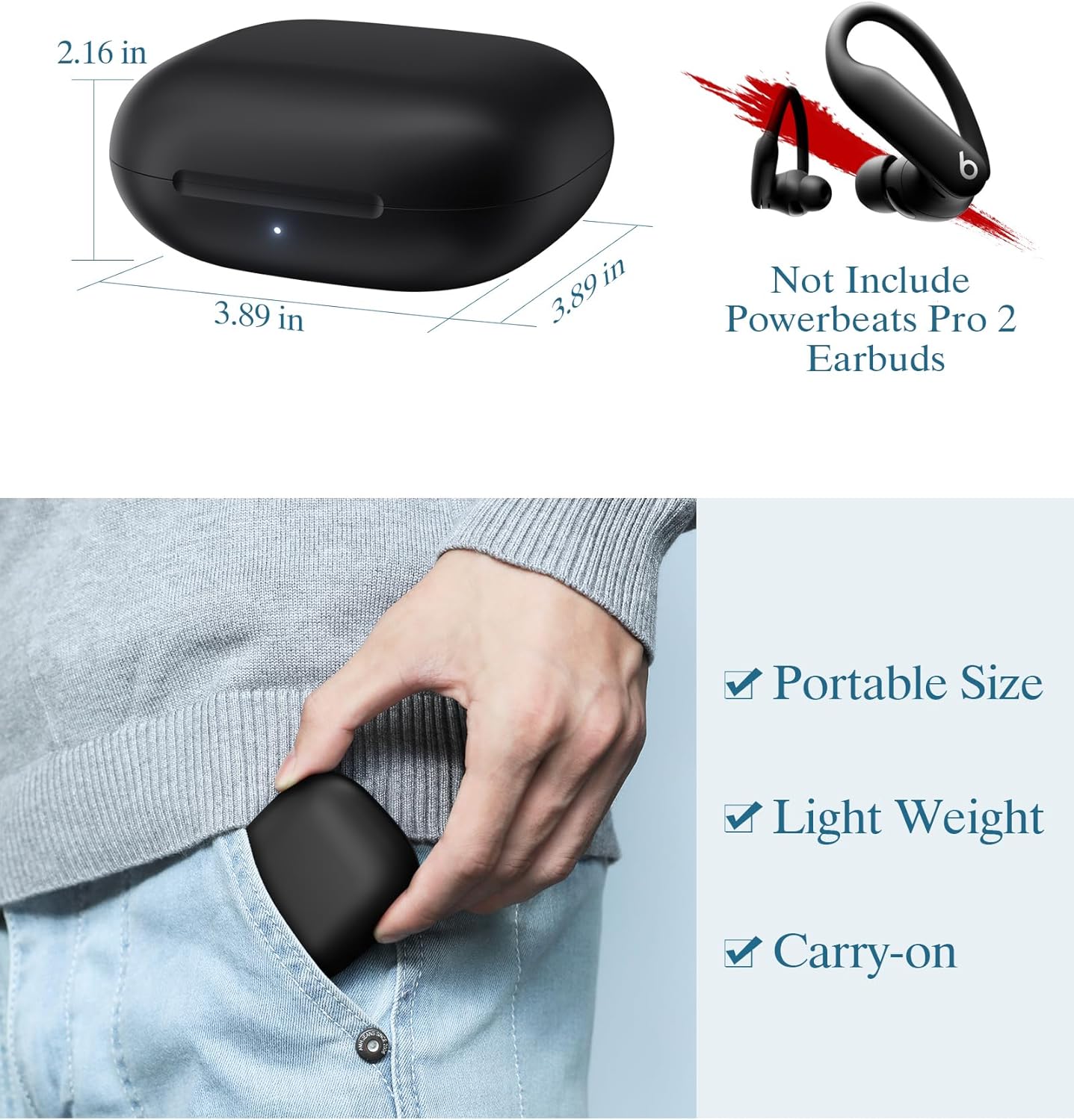 Jinstyles Wireless Charging Case for Powerbeats Pro 2: Portable Replacement Charger with Bluetooth Pairing Sync Button, 600mAh Built-in Battery, Earbuds Not Included - Image 6