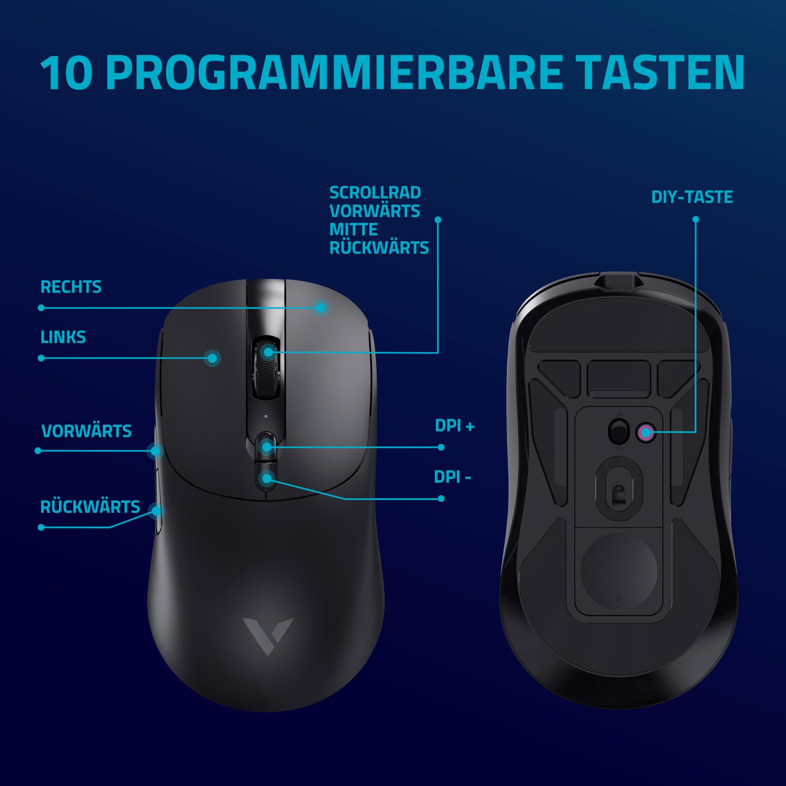 Rapoo V200PRO Souris de Jeu sans Fil Haute Performance 2,4 GHz avec capteur Optique 26000 DPI Accélération 50 G, 650 IPS, jusqu'à 160 h d'autonomie, PC/Mac - Noir