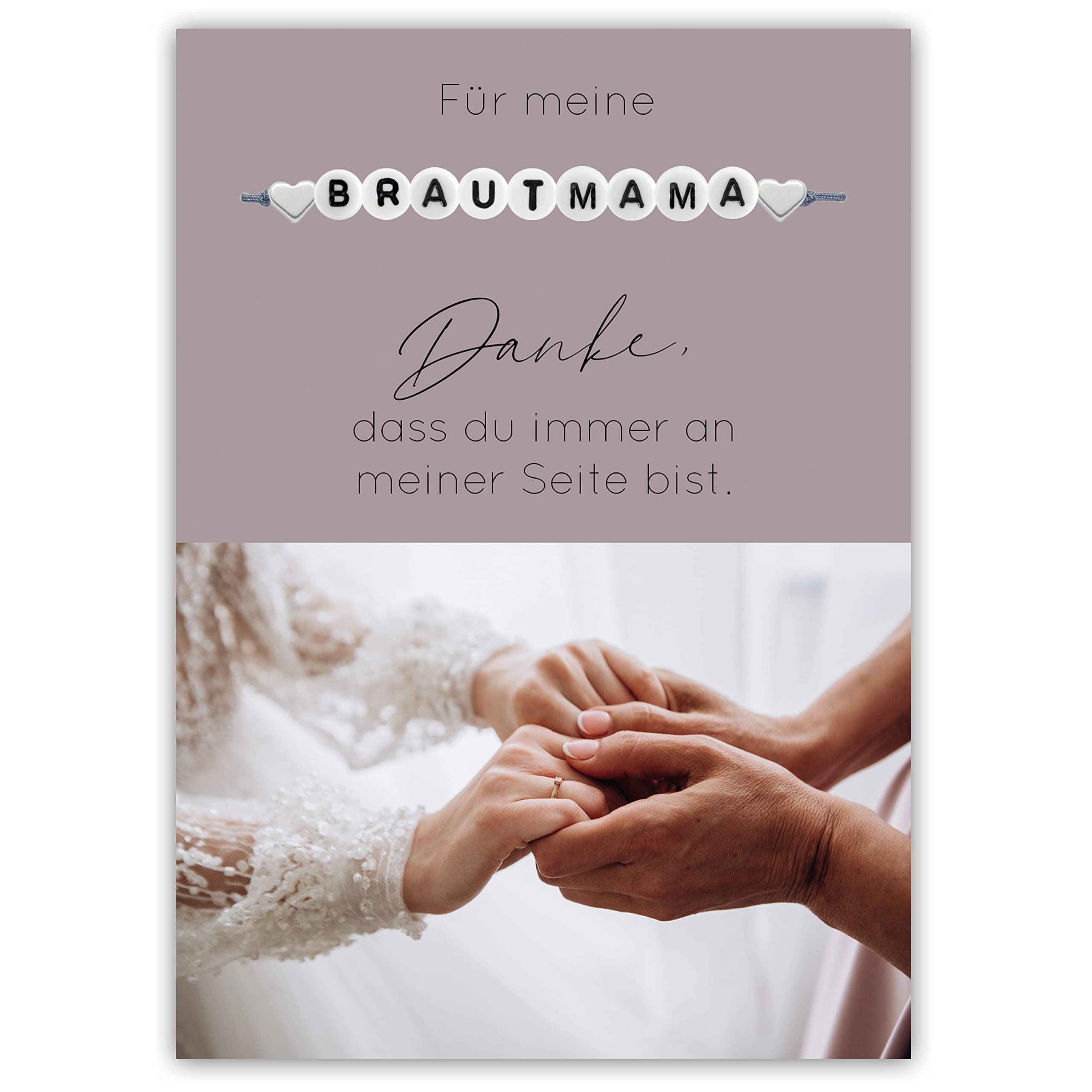 Selfmade Jewelry Armband Damen Brautmama Armkettchen mit Herzen Handgemacht Größenverstellbar Für meine Brautmama auf Geschenk-Karte (Karte Danke)