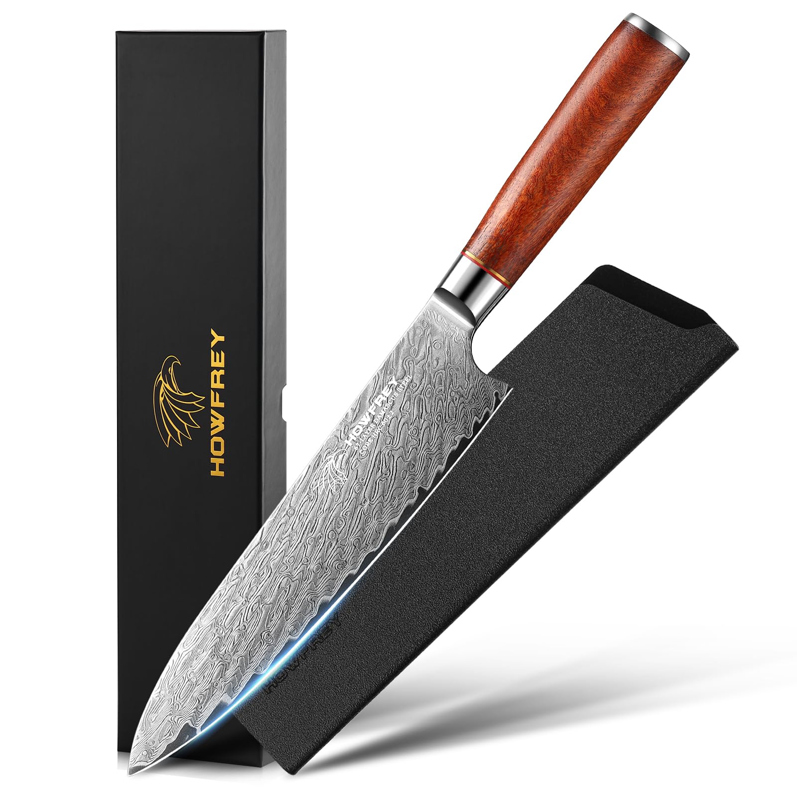 Damascus Chef Knife 8 Inch, 67-Layer Japanese Kitchen Knives Sharp VG-10 High Carbon Stainless Steel with Ergonomic Pakkawood Handles, Elegant Gift Box Packaging for Home and Kitchen — Amazon image 10