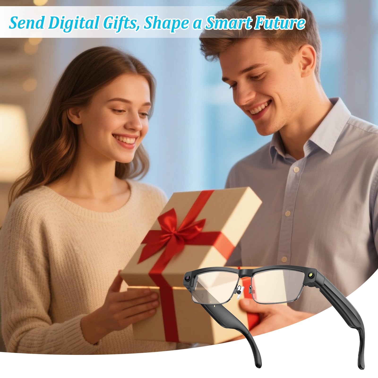 AI Smart Glasses 4K HD, 800 W, fotocamera anti-oscillazione, occhiali con registrazione video, doppi microfoni con cancellazione del rumore, traduzione simultanea, integrazione ChatGPT (lenti