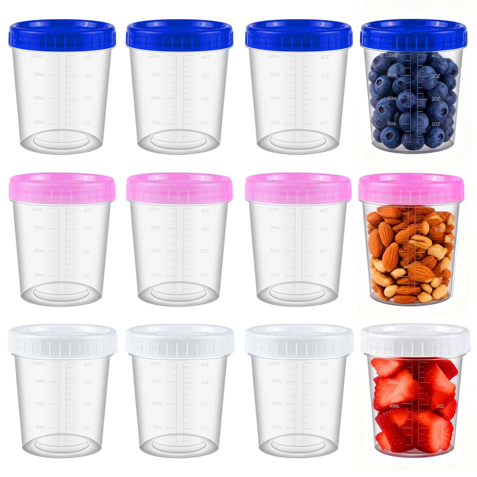HHXUUAN 12 Pack Small Food Containers with Lids, 120ml 4oz Snack Pots with Graduation, Reusable Leakproof Airtight for Gym,Travel, Picnics, Camping, etc, Microwave,Dishwasher and Fridge Safe