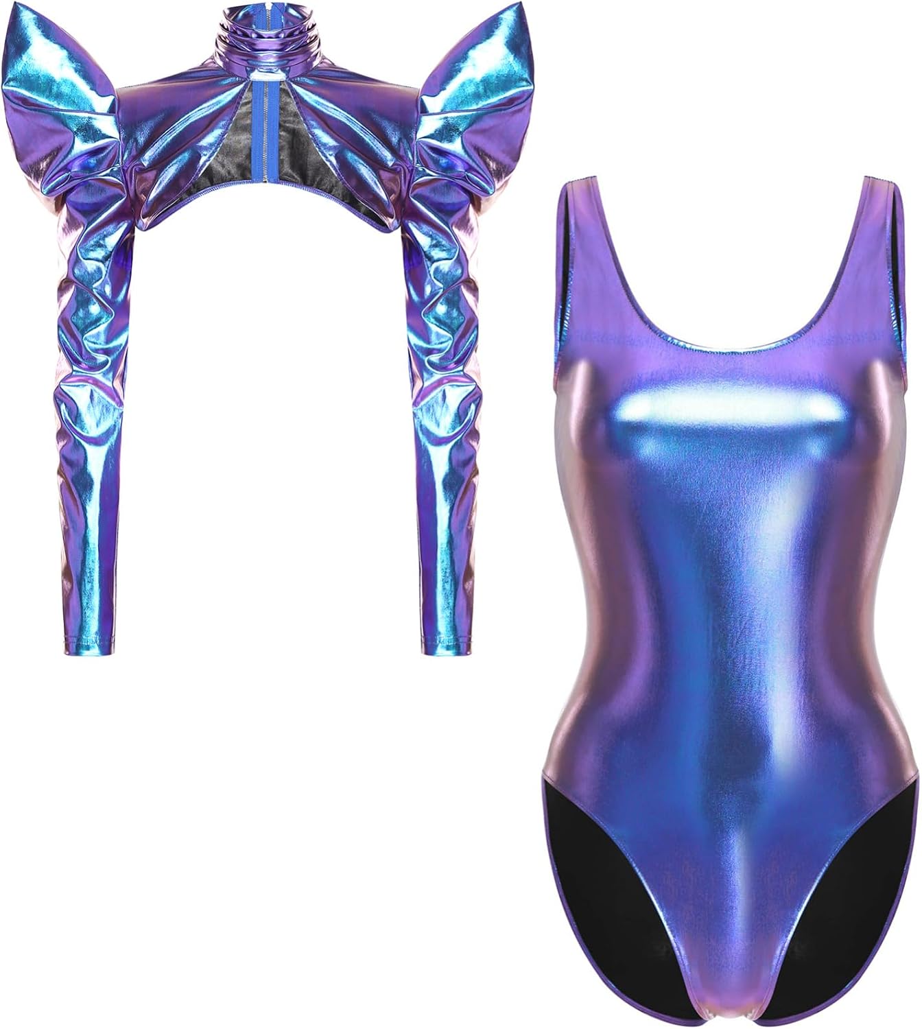 iEFiEL Solid Liquid Bodycon Bodysuit with Shrug for Women