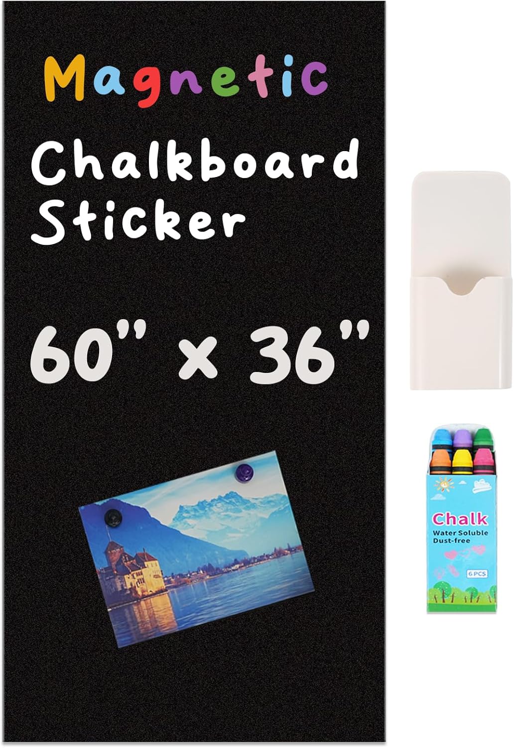 YOUNGJQ Magnetic Chalkboard Contact Paper for Wall 48" x 24" Self Adhesive Blackboard Wallpaper Peel and Stick Wall Decal Roll with Starter Kit for Home
