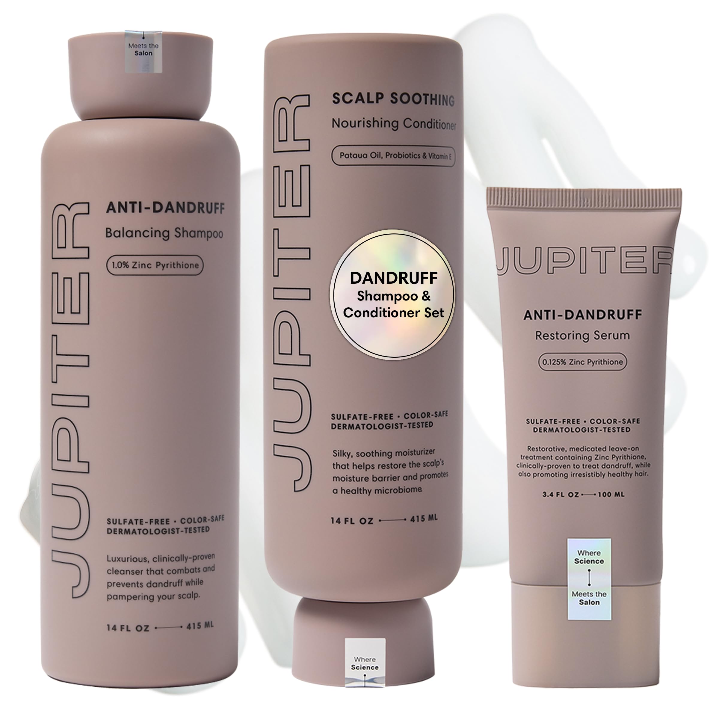 Jupiter Anti Dandruff Shampoo, Conditioner & Serum Advance Set - Physician-Formulated For Dry, Itchy, Oily, Flaky Scalp Care - Color Safe Dry Scalp, Sulfate Free