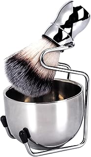 Wskderliner 3 in 1 Shaving Brush Kit,Stainless Steel Brush Handle Badger Hair Shaving Brush Stainless Steel Shaving Soap Bowl & Shaving Brush Holder Super Shaving Set