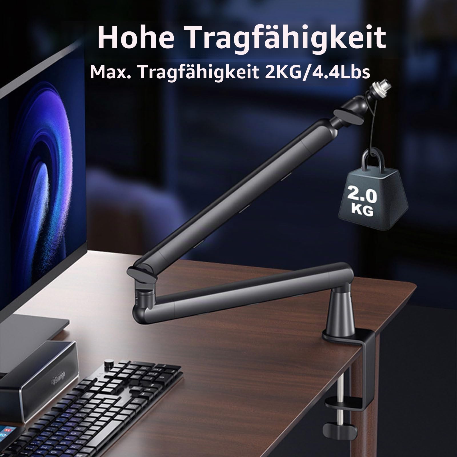 Gaming Mikrofon mit Low Profile Mic Arm, Mikrofonarm mit Kabelkanälen für Podcast Streaming Studio Gesangs, für Blue Yeti,Snowball iCE, HyperX QuadCast,SoloCast,Elgato Wave,Etc