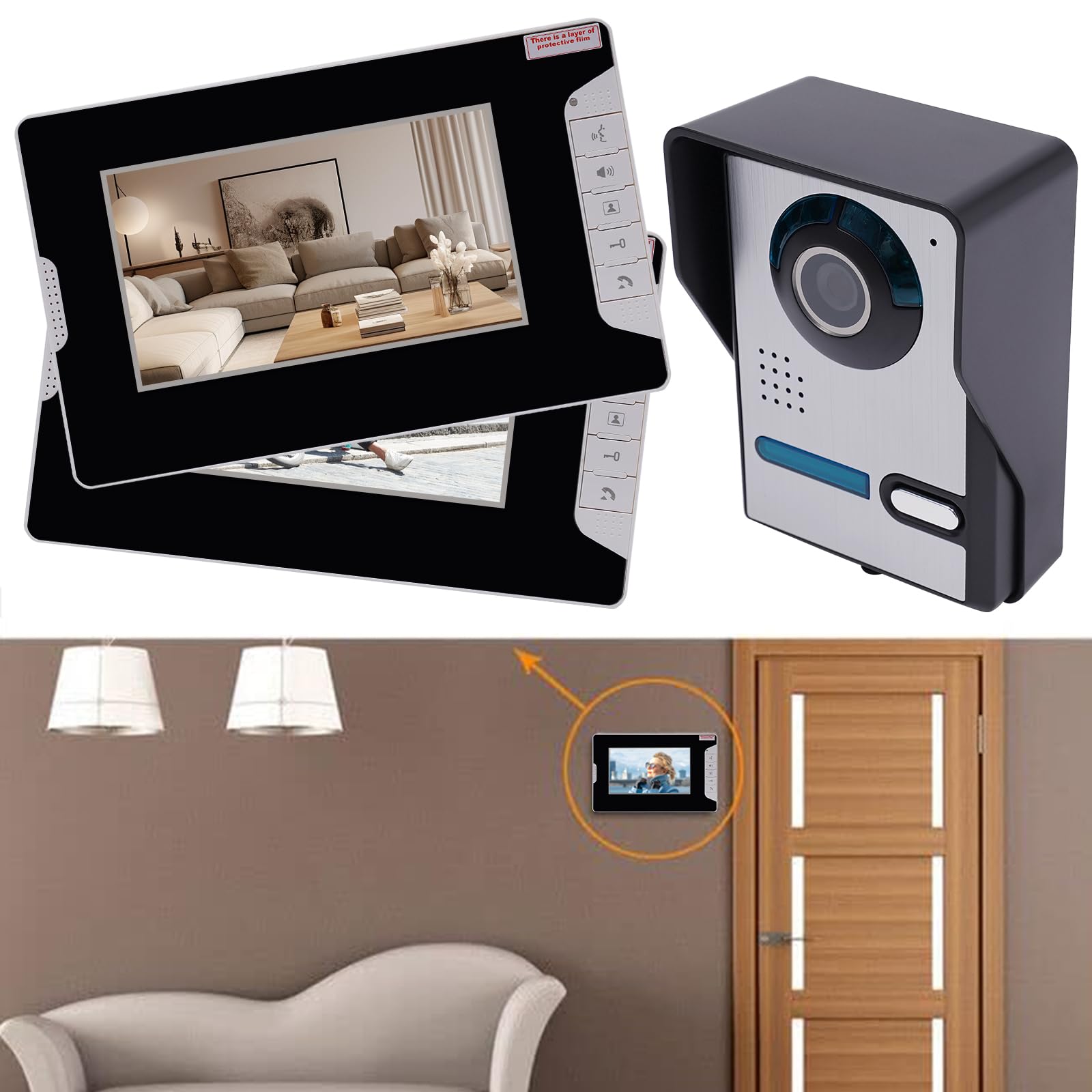 Set citofonico cablato, composto da 1 telecamera e 2 display, dotato di telecamera con visione notturna ad alta definizione e funzionalità audio bidirezionale.