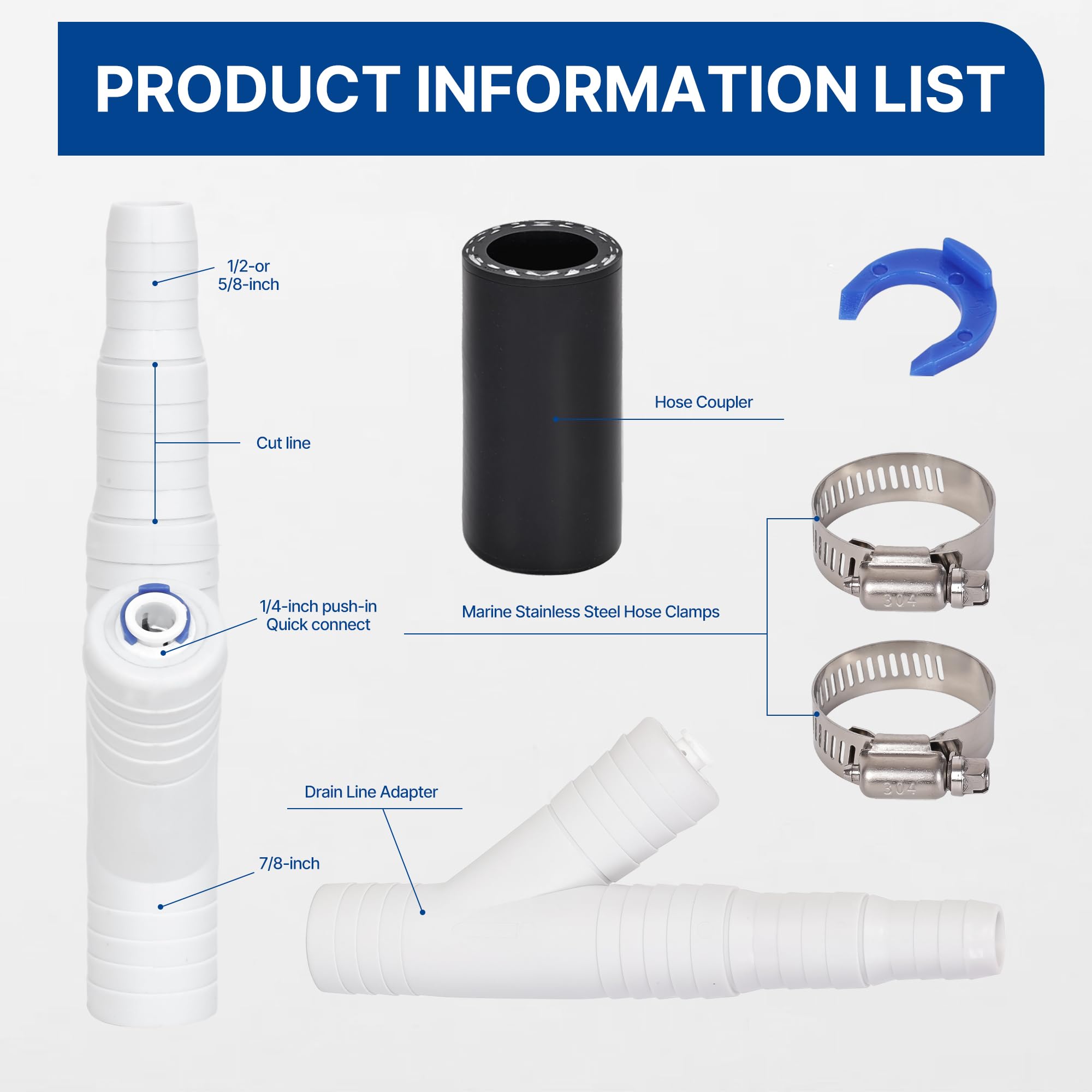 Adaptador de manguera de drenaje para lavavajillas, adaptador de eliminación de basura con conexión rápida de 1/4 pulgadas y ajuste de 7/8 pulgadas para lavavajillas, no requiere taladrar (ET116-001