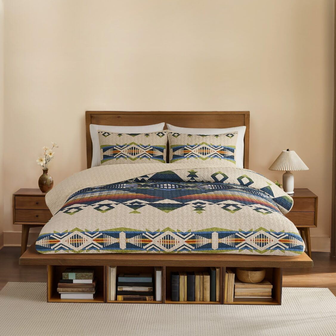 Pendleton Full/Queen Quilt Set – 100% Cotton 3 Piece Quilt Set with Shams, Soft Lightweight Bedding for Queen Size Bed, Tan Comforter Alternative, Queen Bedding Set (Creekside)