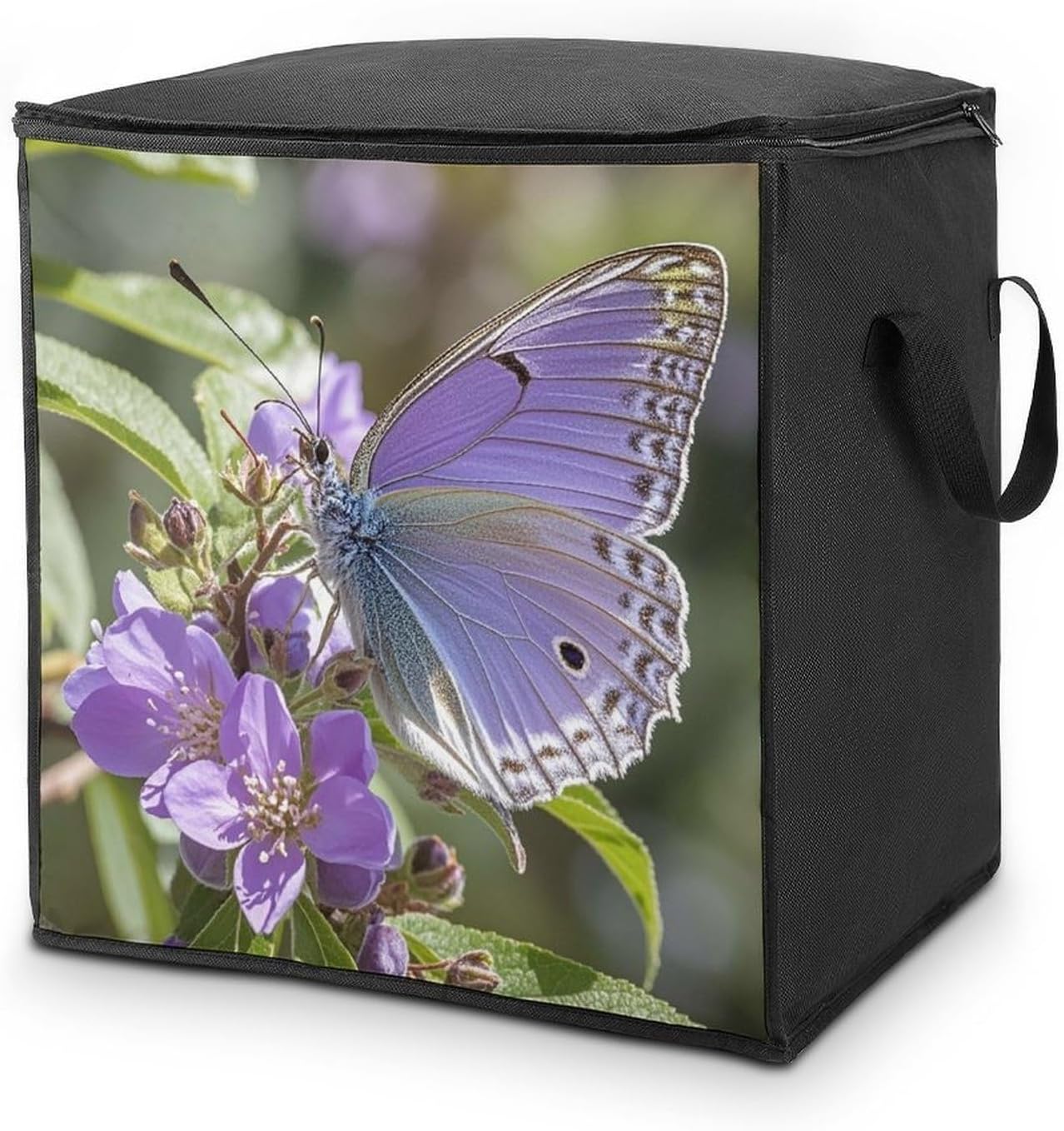 Purple Plum Butterfly Comforter Storage Bag with Lids And Handle Large Capacity Clothes Storage Bin Foldable Pillow Quilt Organizer Fashion Fabric Moving Bag for Wardrobe 70L