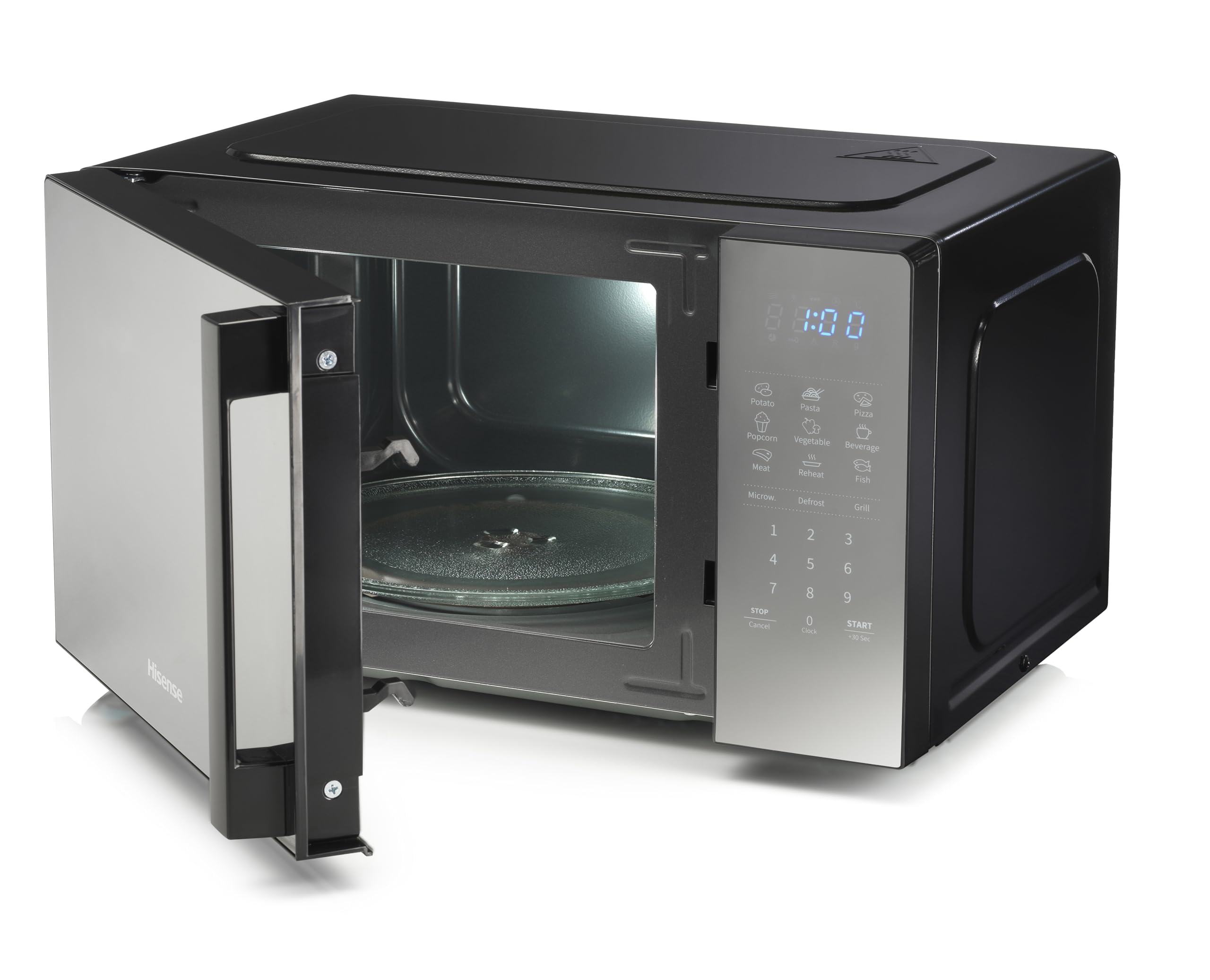 Hisense H20MOMBS4HG, Micro-ondes 20L, Ouverture de Porte à Gauche, Écran LED avec Boutons, 9 Fonctions, 700W, Grill Tubulaire, Couleur Miroir