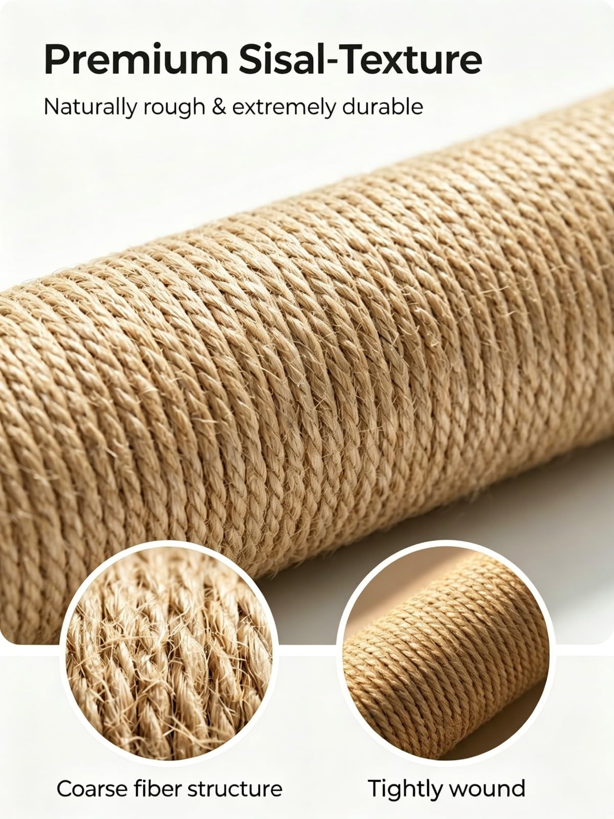 Poteau Griffoir Chat de Remplacement en Sisal Naturel - 34 cm, Compatible M8, Écologique - 2 Pièces avec Vis et Clé