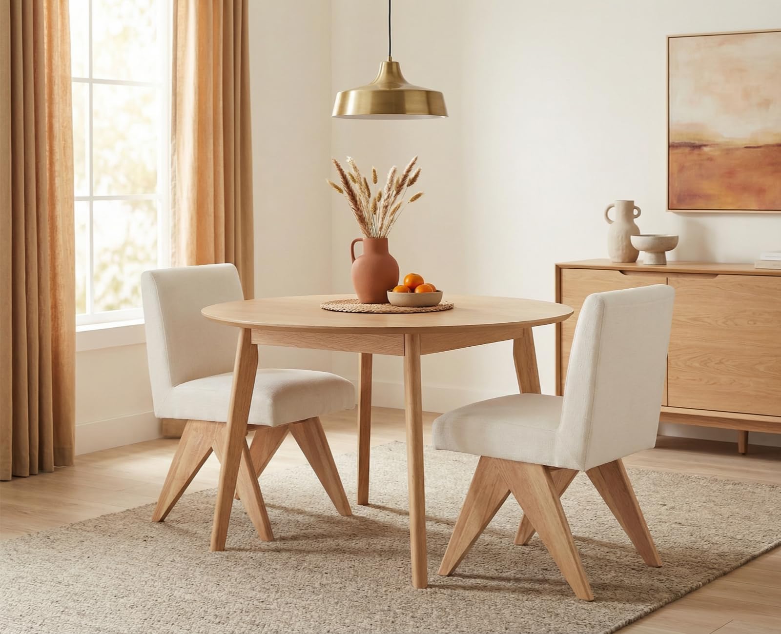 chairus Juego 2 Sillas de Comedor de Chenilla, Beige | Patas de Madera Maciza, Asiento Acolchado, Estilo Crema, Para Casa/Restaurante