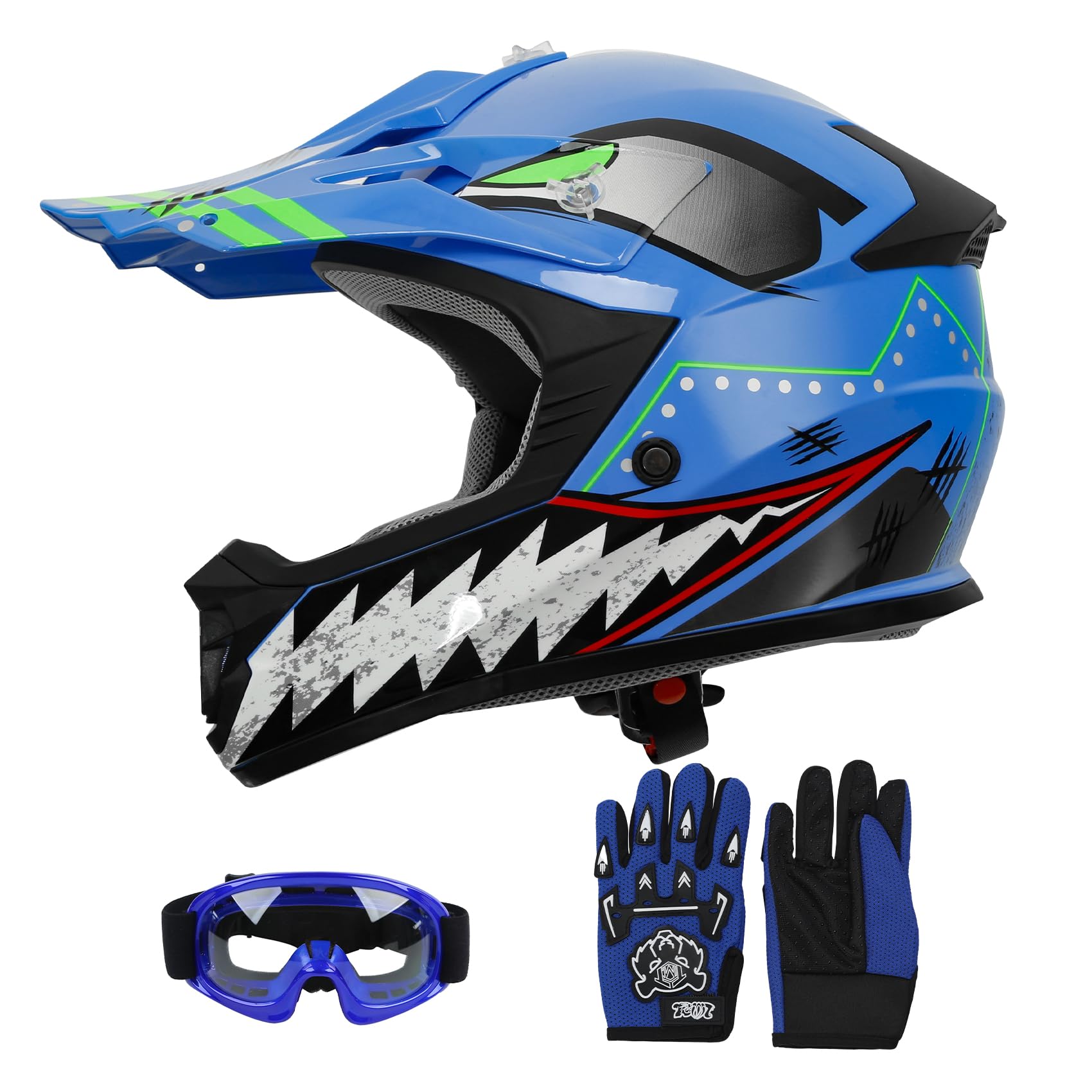 SLMOTO DOT Youth Dirt Bike Helmet Blue Shark